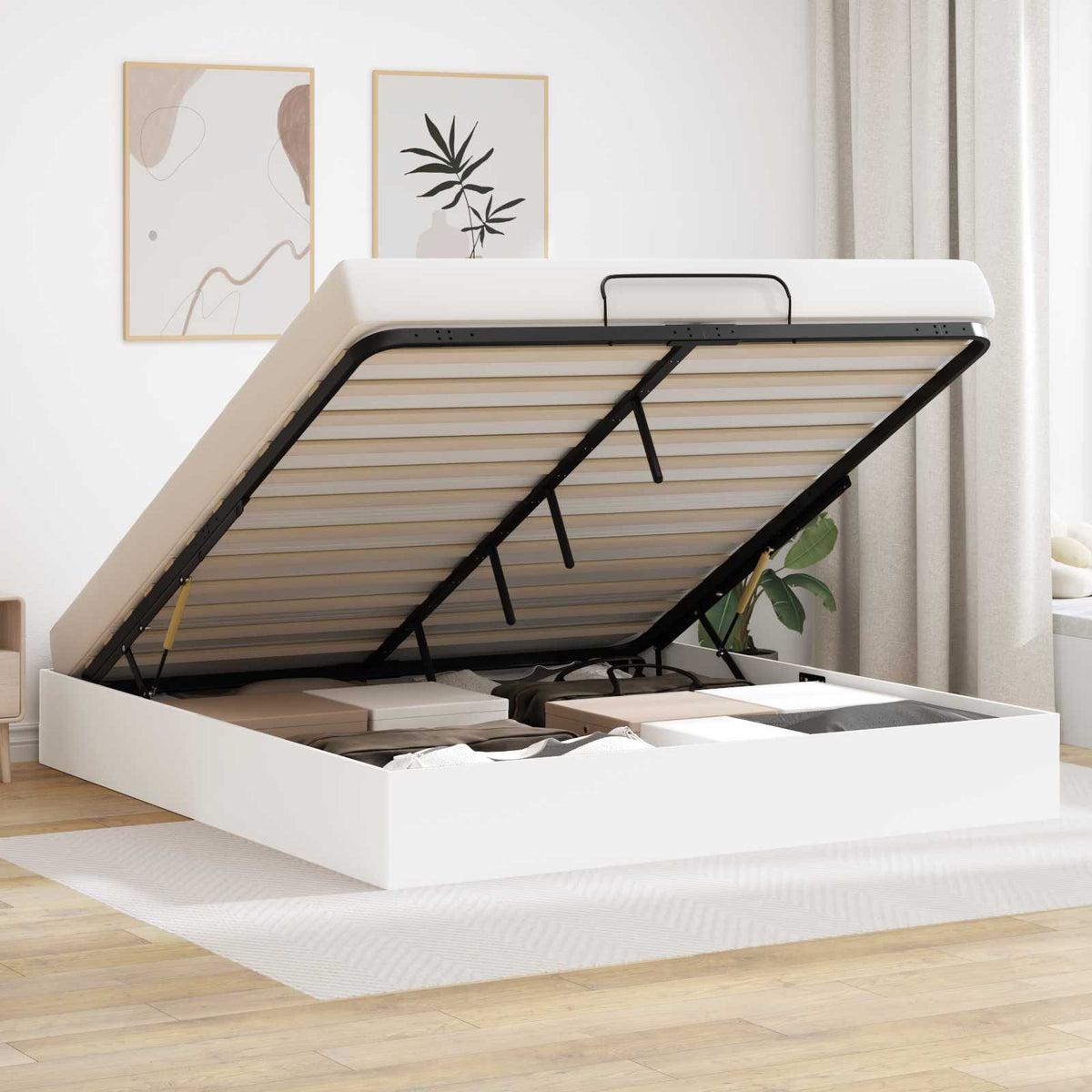 Cadre de lit ottoman Blanc 203 x 180 x 25 cm Bois d’ingénierie - XIOS