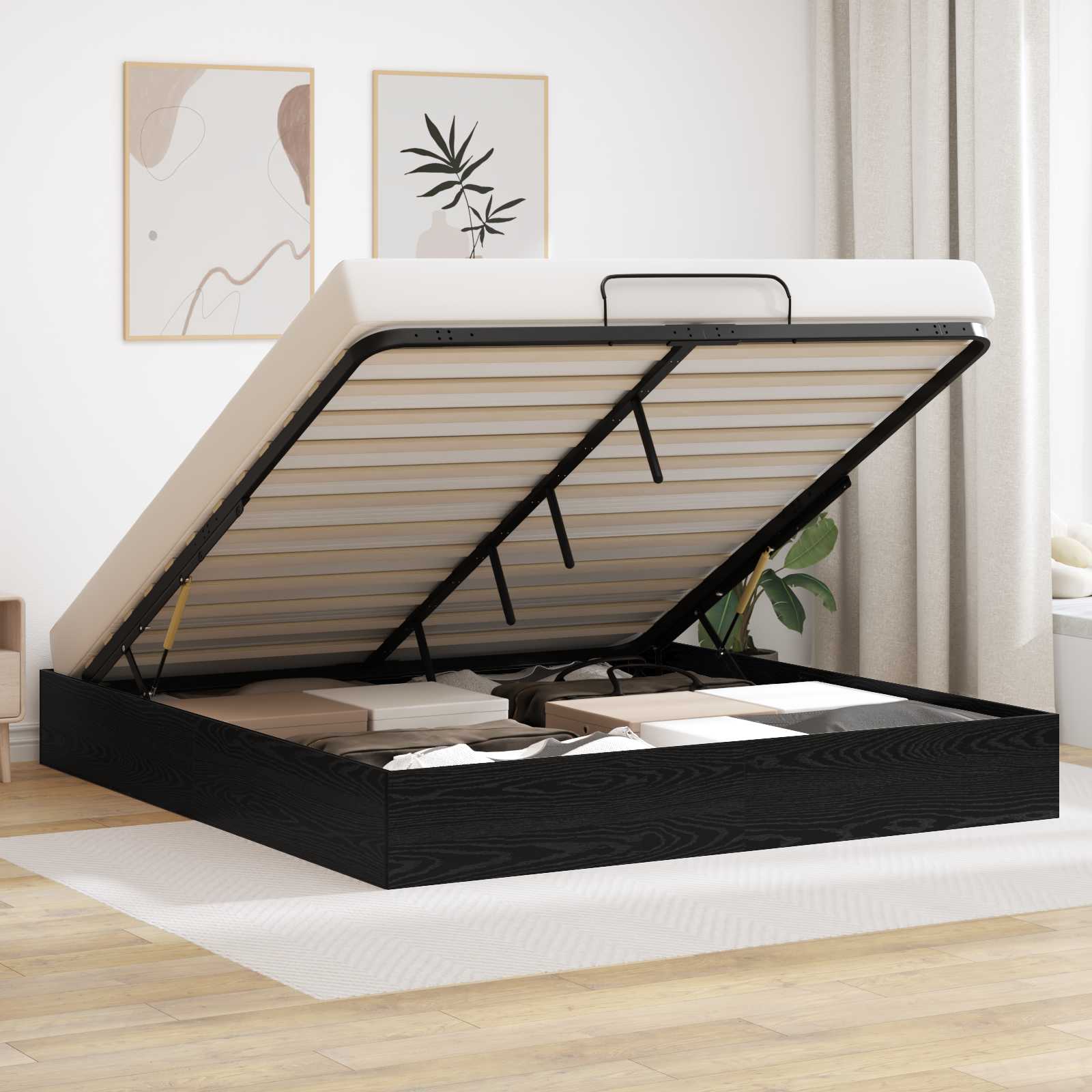 Cadre de lit ottoman avec stockage Chêne Noir 203 x 180 x 25 cm - XIOS