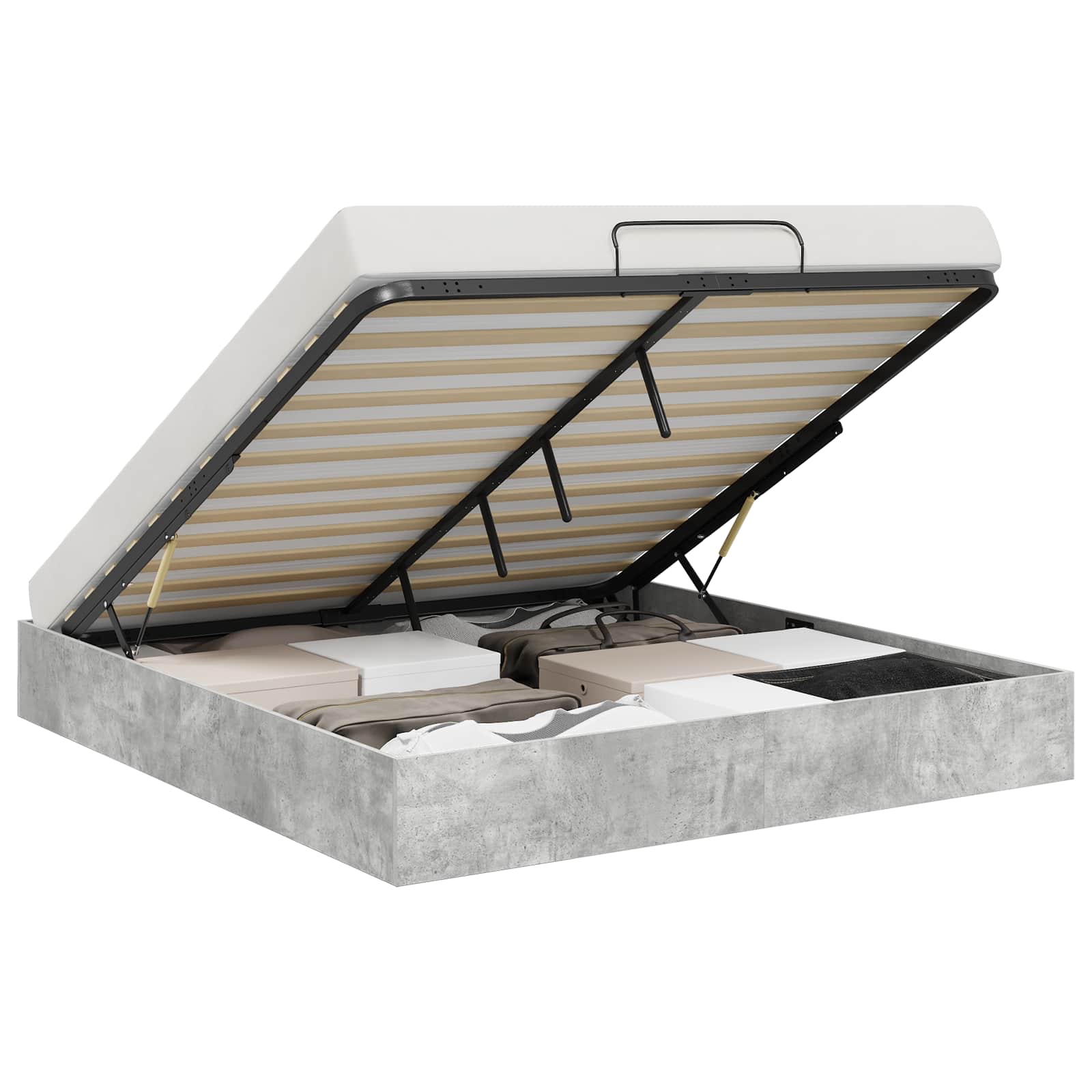 Cadre de lit ottoman avec stockage Gris béton 193 x 120 x 25 cm - XIOS