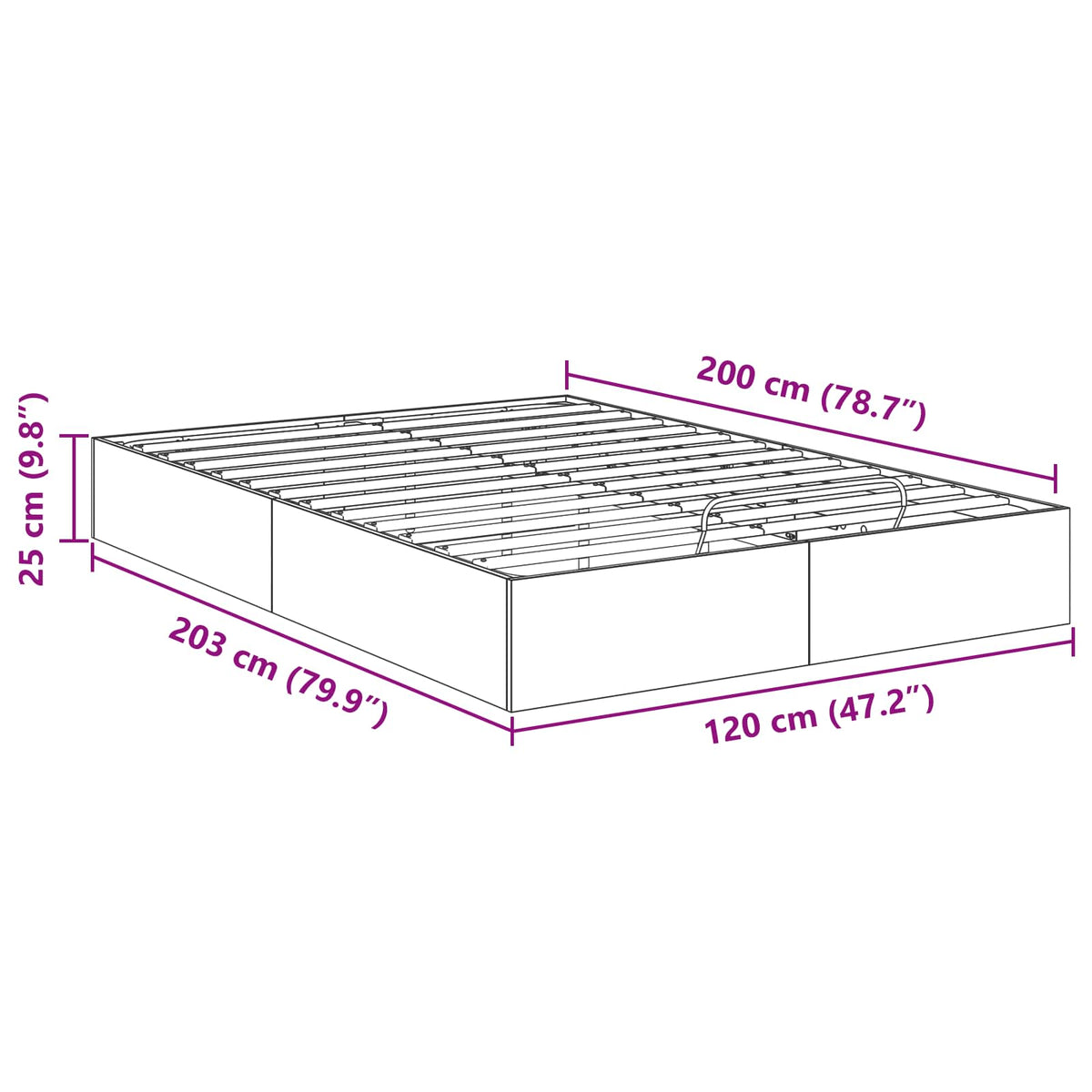 Cadre de lit ottoman Gris Béton 120 x 200 cm Bois d’ingénierie