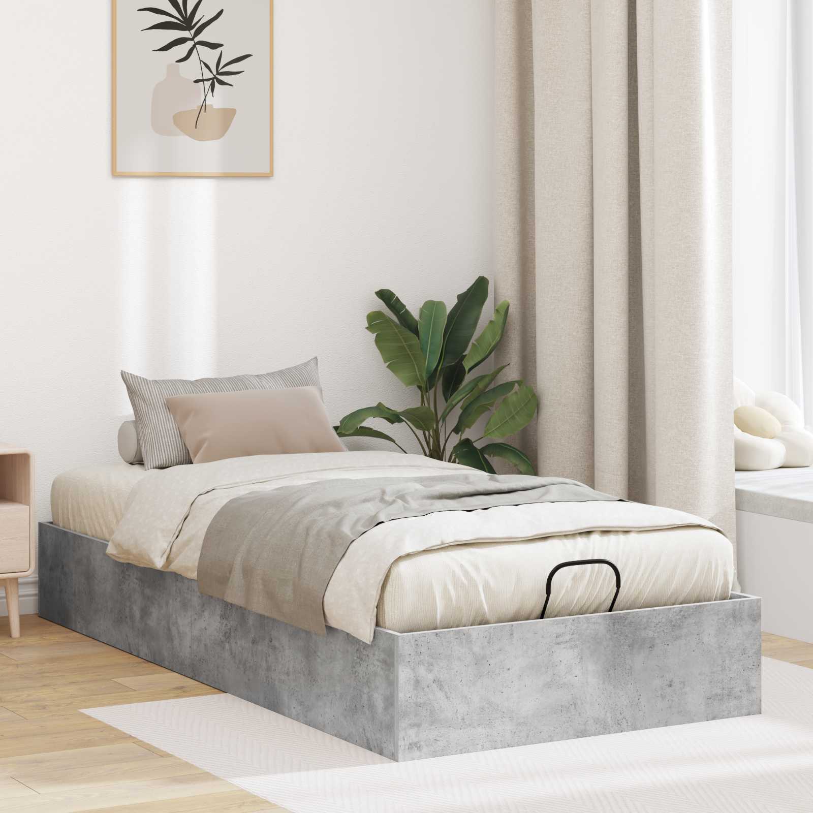 Cadre de lit ottoman avec stockage Gris béton 193 x 120 x 25 cm - XIOS