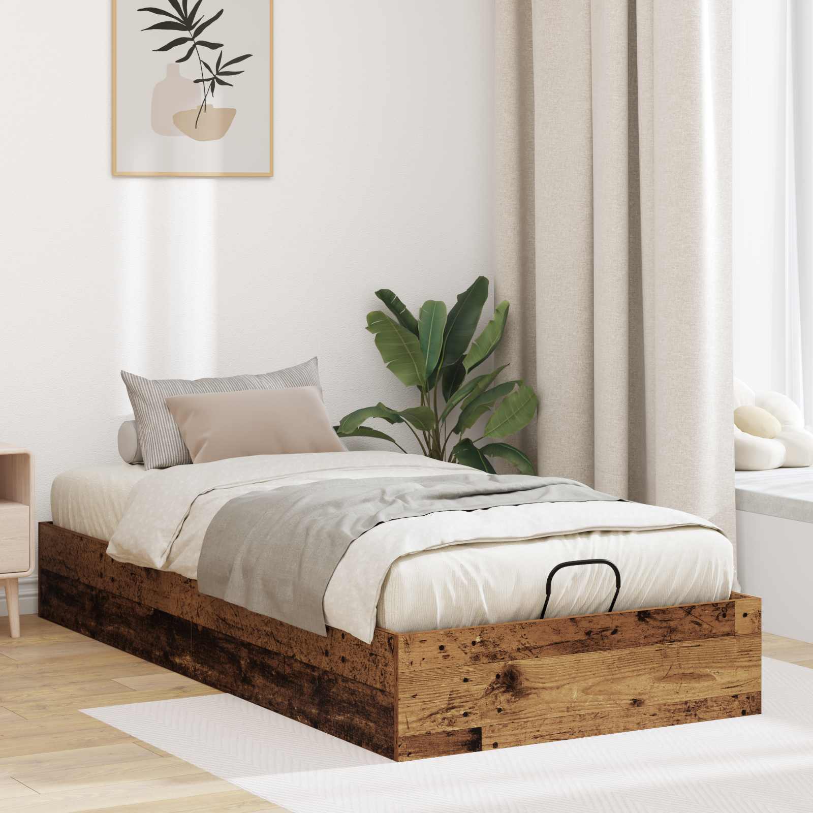 Cadre de lit ottoman avec stockage Bois ancien 203 x 90 x 25 cm