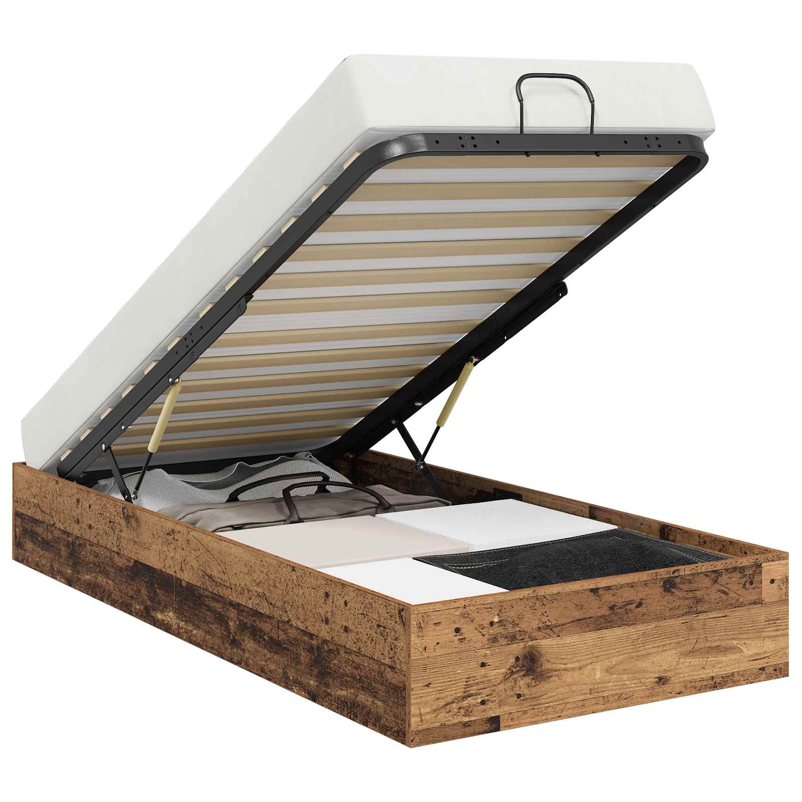 Cadre de lit ottoman avec stockage Bois ancien 203 x 90 x 25 cm