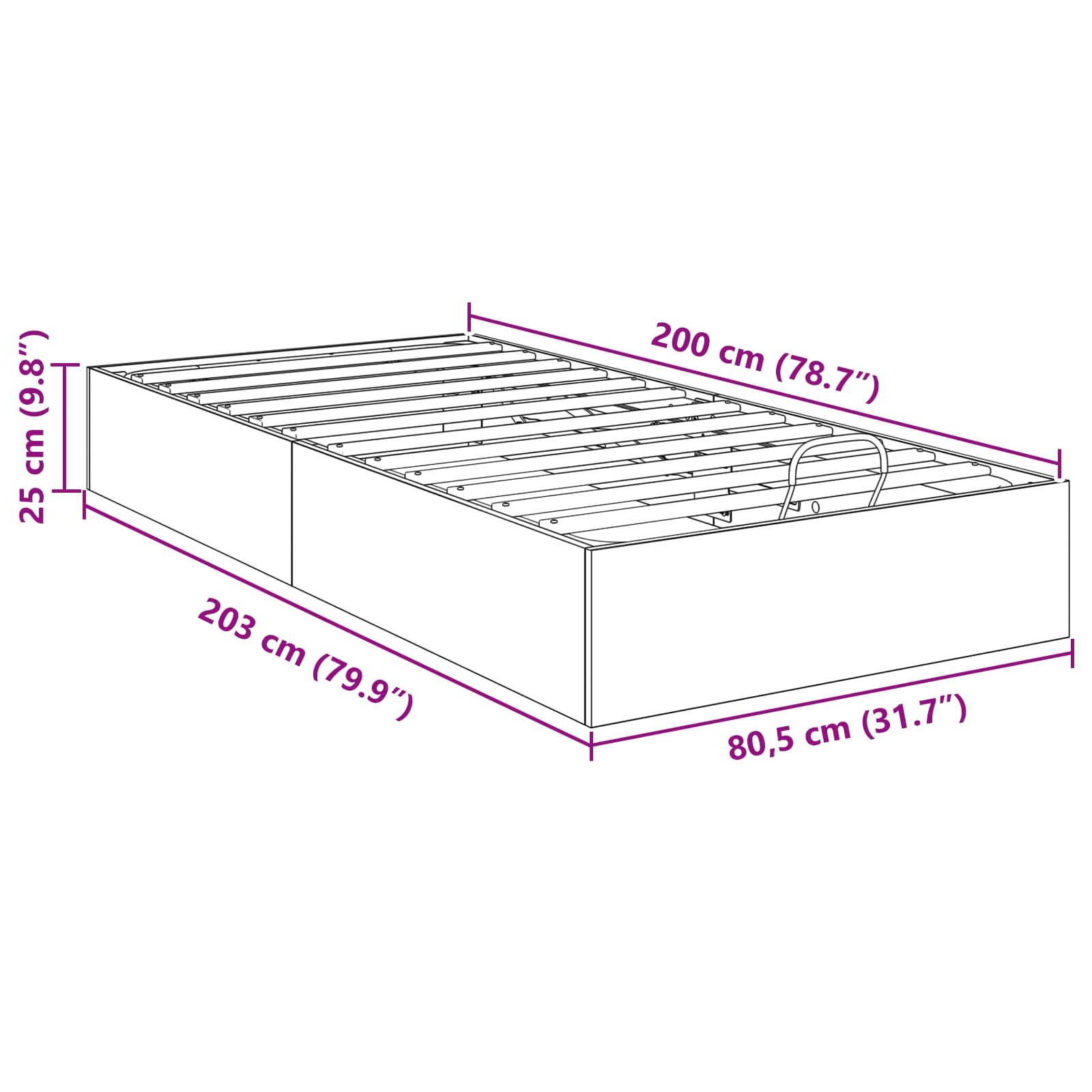 Cadre de lit ottoman Chêne Sonoma 203 x 80,5 x 25 cm - XIOS