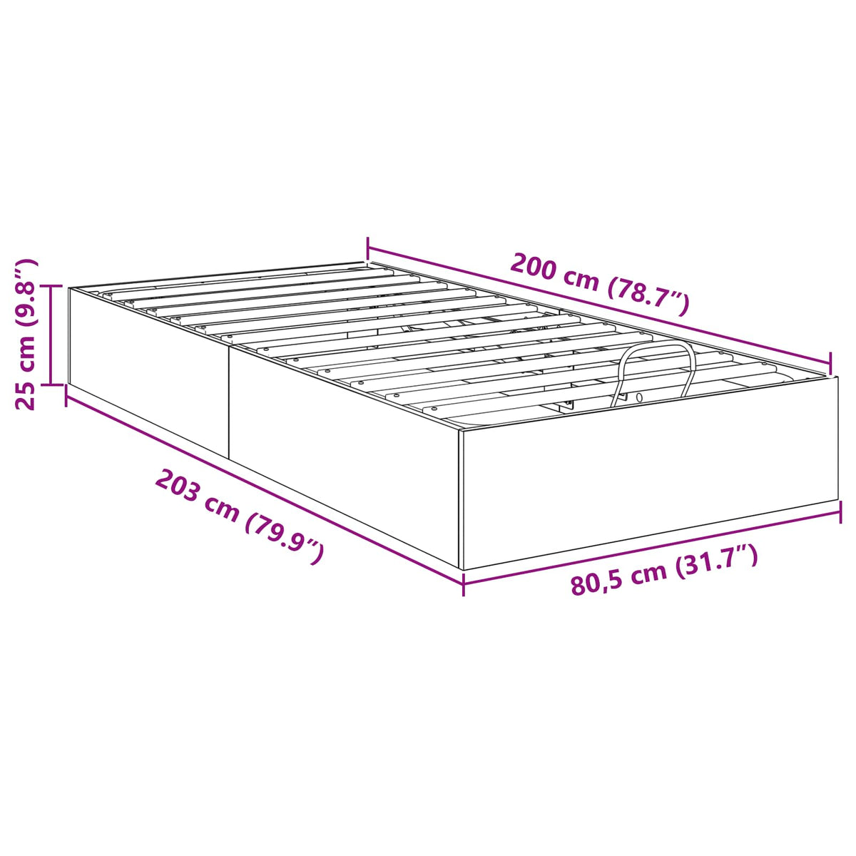Cadre de lit ottoman Sonoma gris 80,5 x 200 cm