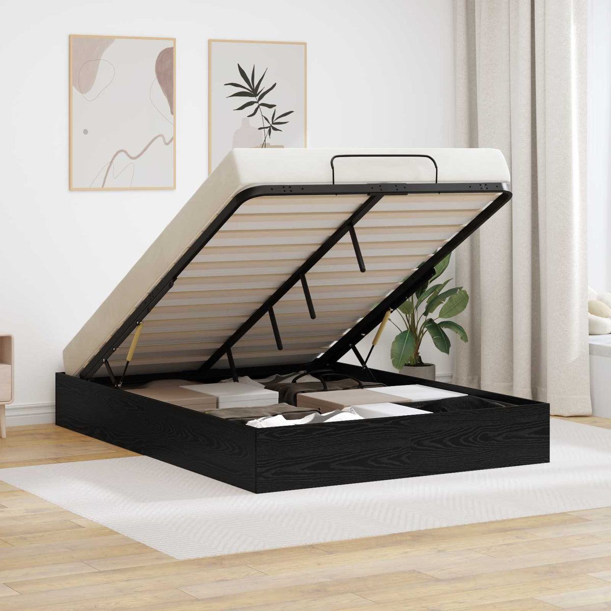 Cadre de lit ottoman avec stockage Chêne Noir 193 x 140 x 25 cm - XIOS
