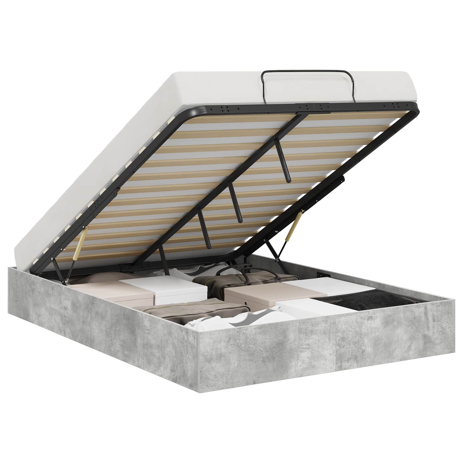 Cadre de lit ottoman avec stockage Gris béton 193 x 120 x 25 cm - XIOS