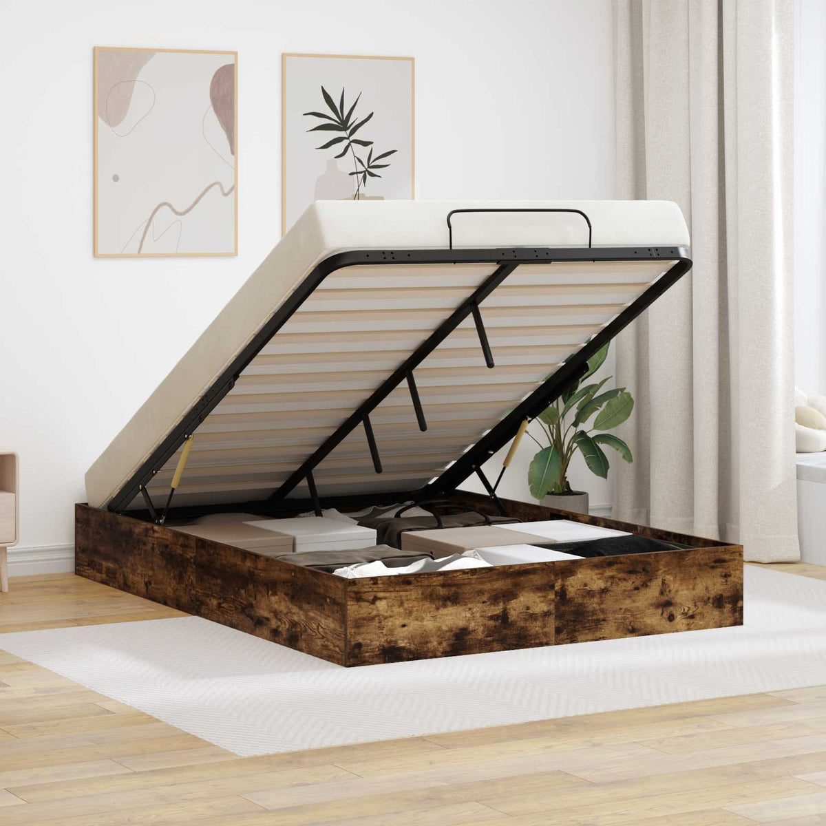 Cadre de lit ottoman avec stockage Chêne Fumé 193 x 140 x 25 cm - XIOS