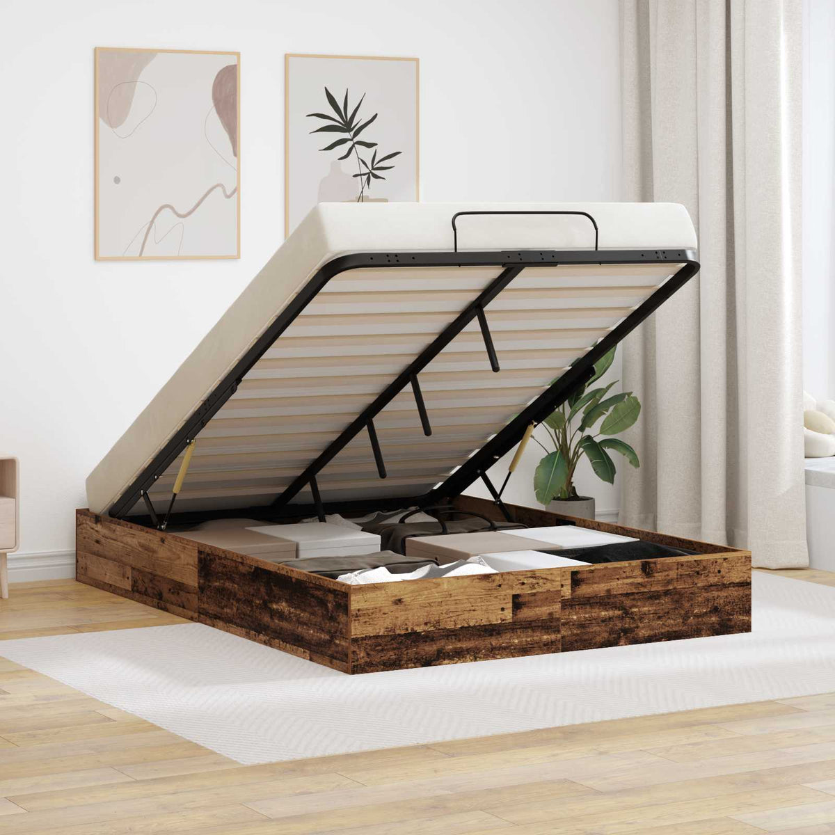 Cadre de lit ottoman Bois ancien 140 x 190 cm Bois d’ingénierie