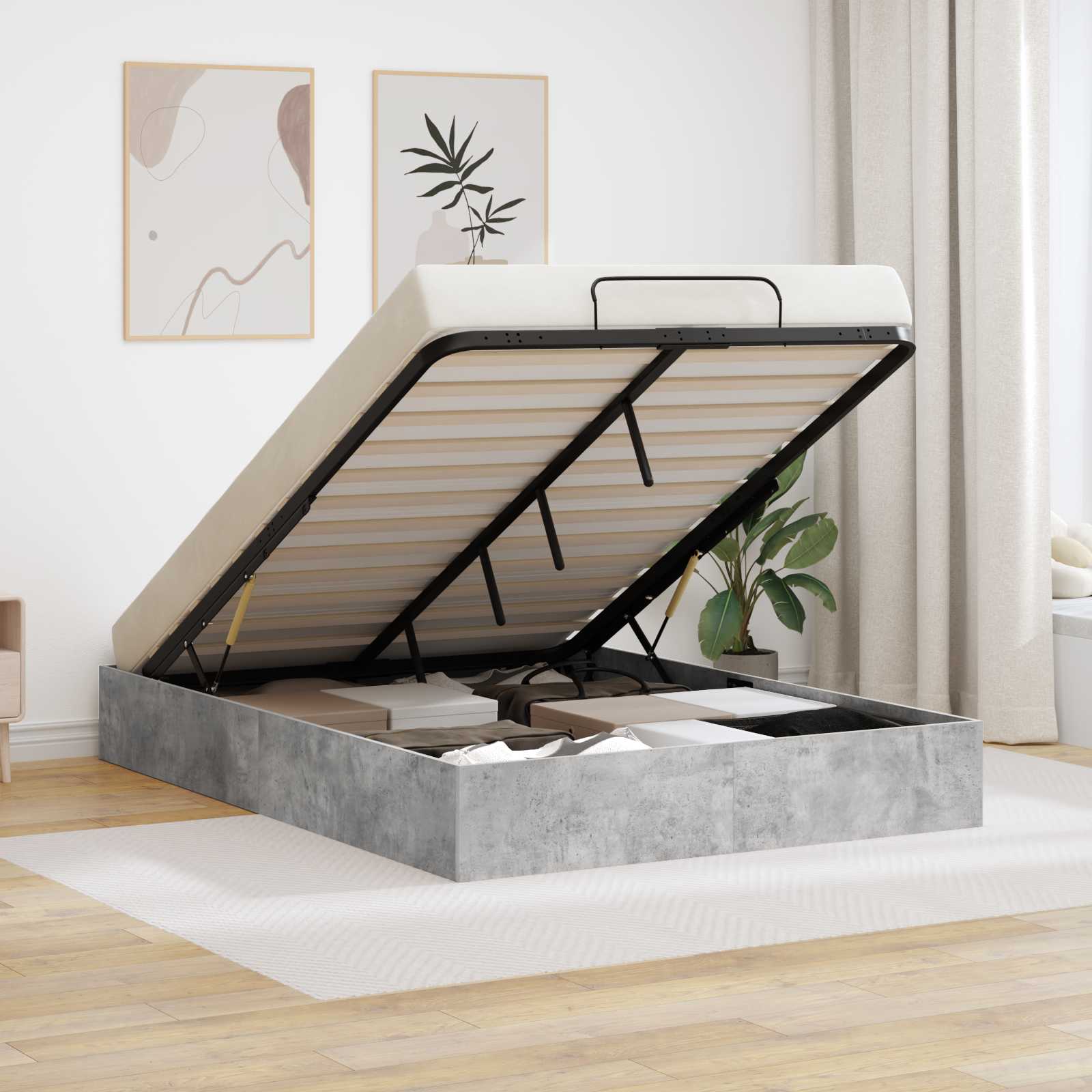 Cadre de lit ottoman avec stockage Gris béton 193 x 120 x 25 cm - XIOS