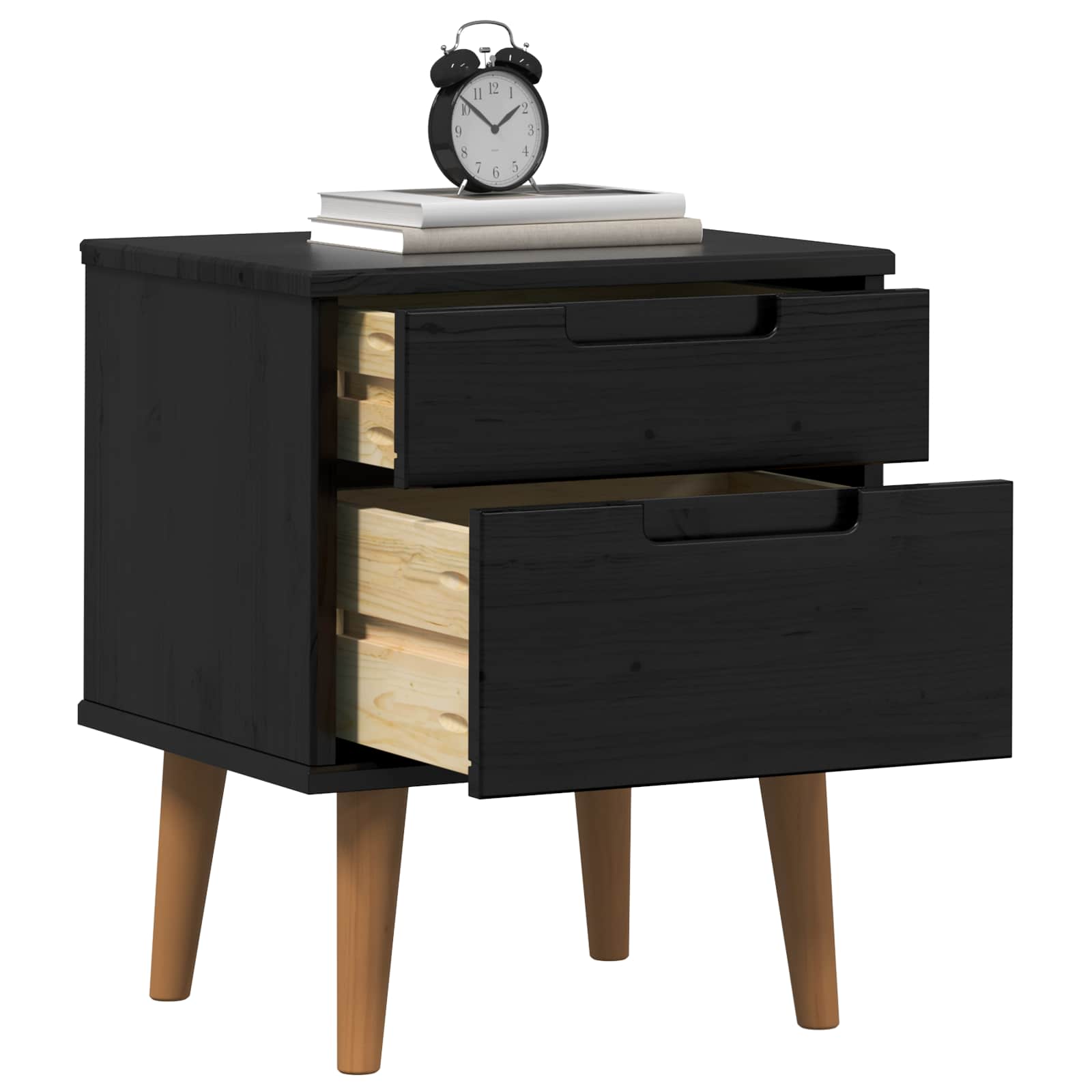 Cabinet de chevet avec tiroir Noir 40 x 35 x 48 cm Pin massif - XIOS