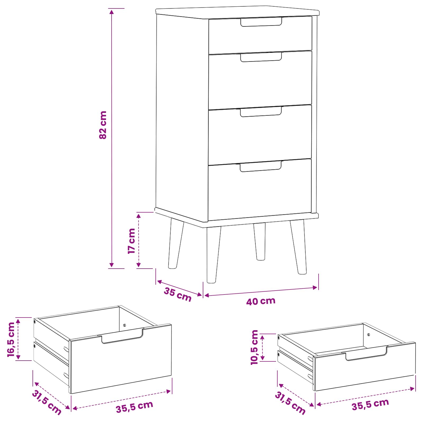 Commode MOLDE Caramel 40 x 35 x 82 cm Bois de pin massif