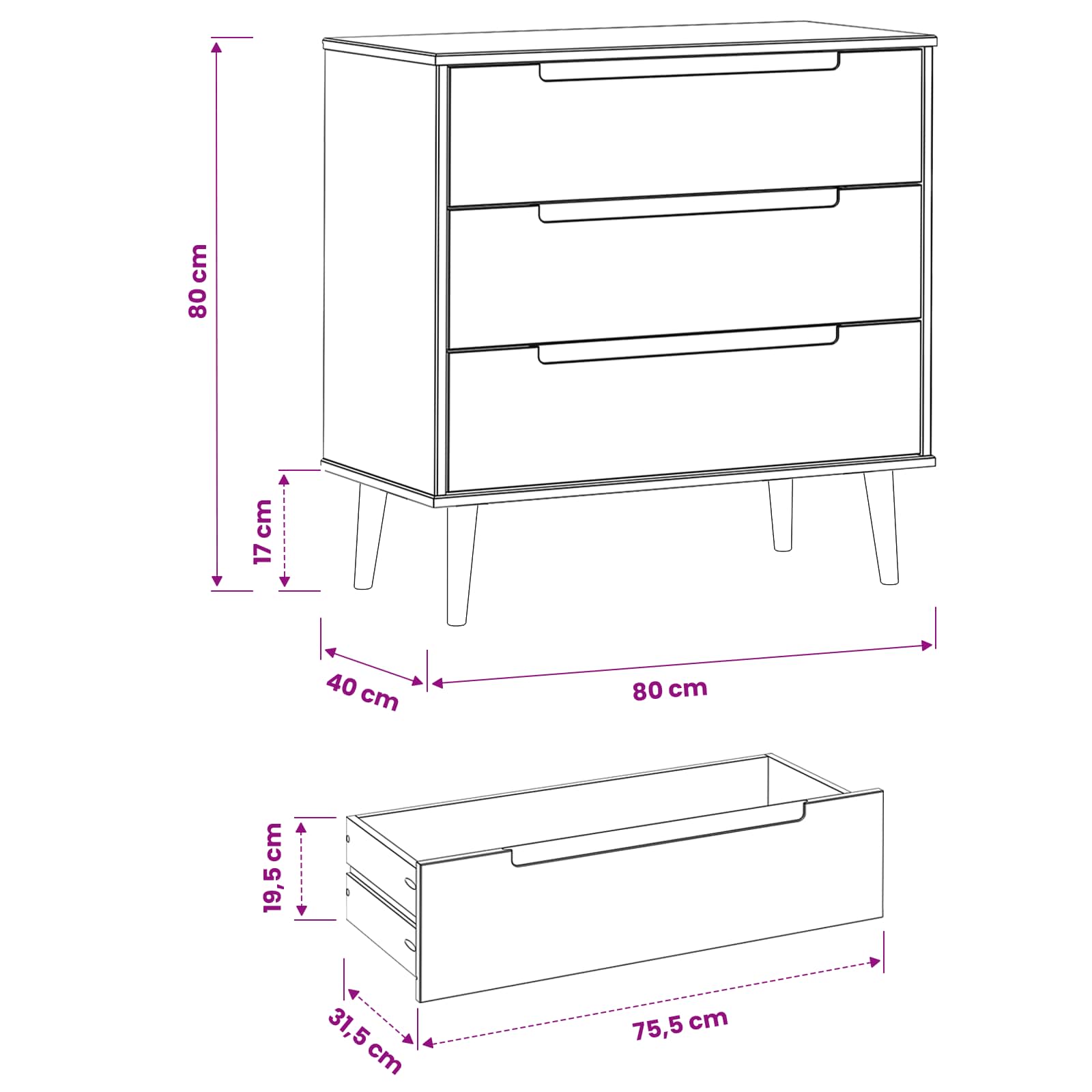 Commode MOLDE Caramel 80 x 40 x 80 cm Bois de pin massif