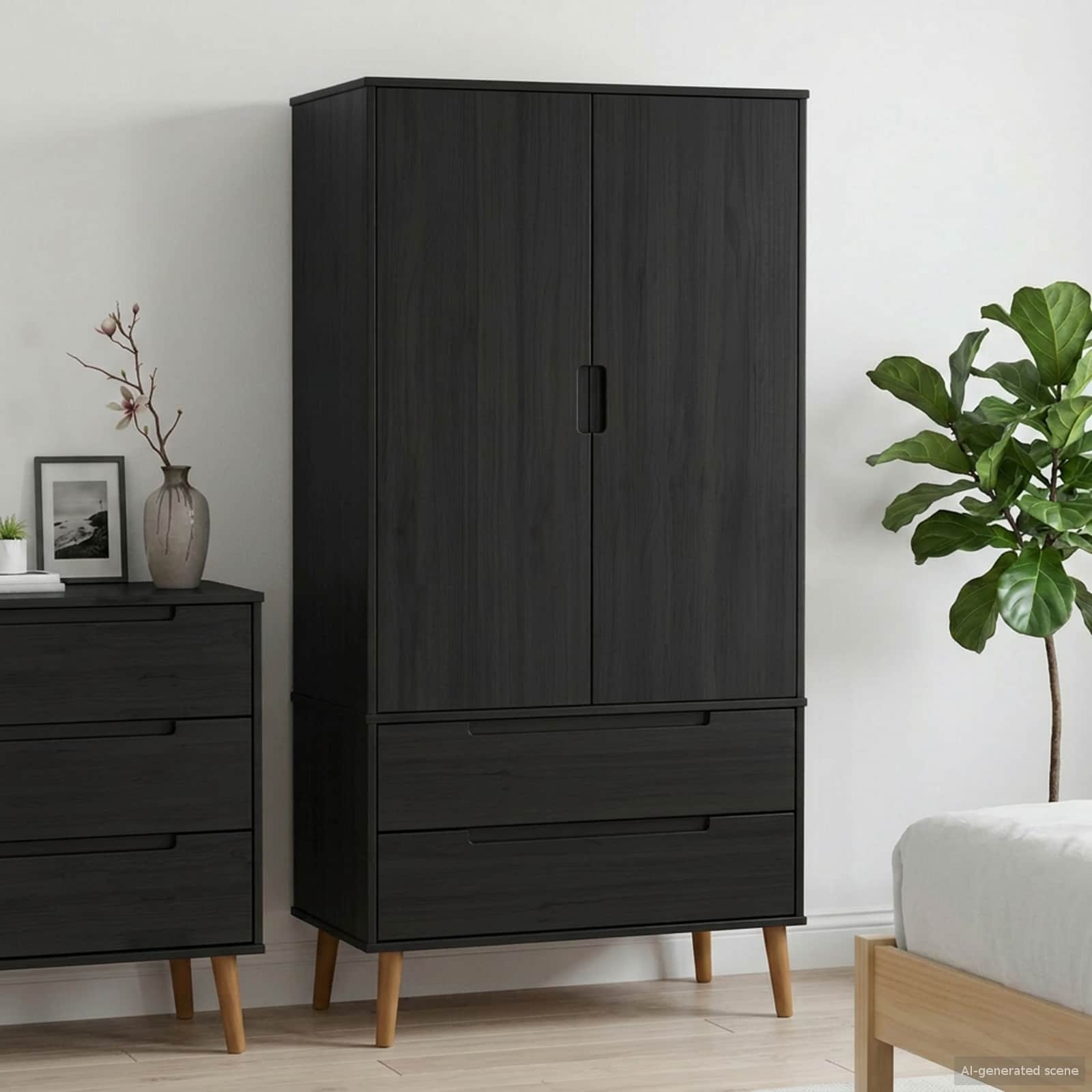 Armoire MOLDE Noir 90 x 55 x 175 cm Bois de pin massif - XIOS