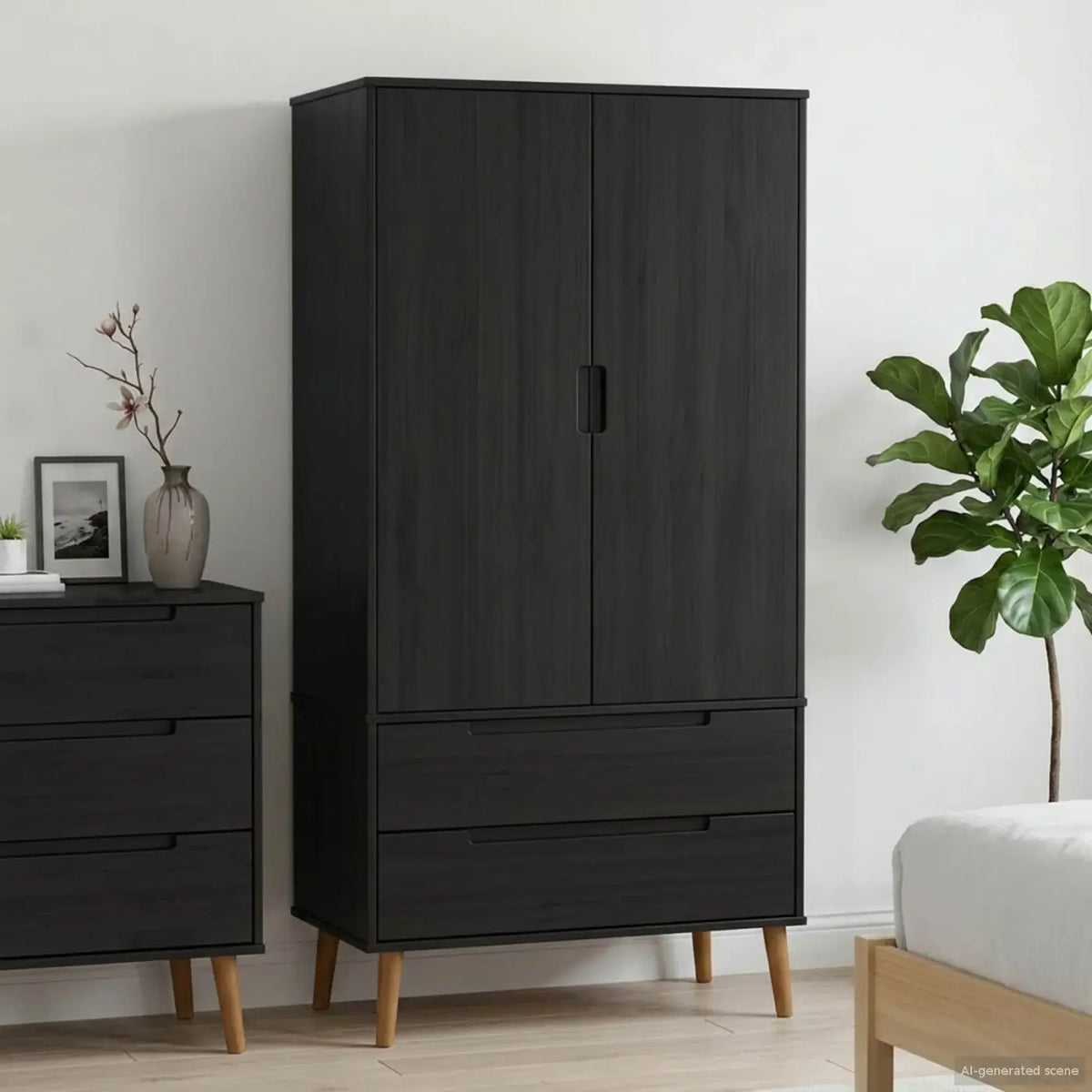 Armoire MOLDE Noir 90 x 55 x 175 cm Bois de pin massif - XIOS