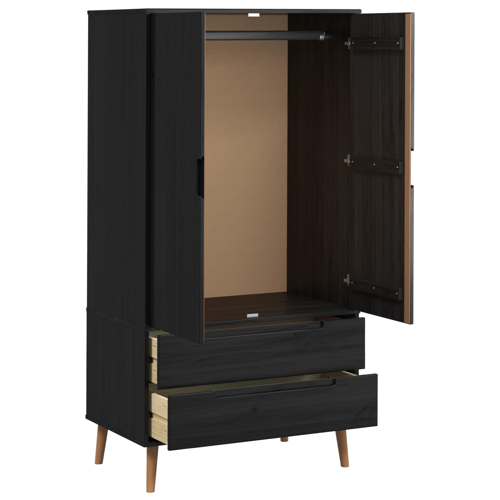 Armoire MOLDE Noir 90 x 55 x 175 cm Bois de pin massif - XIOS