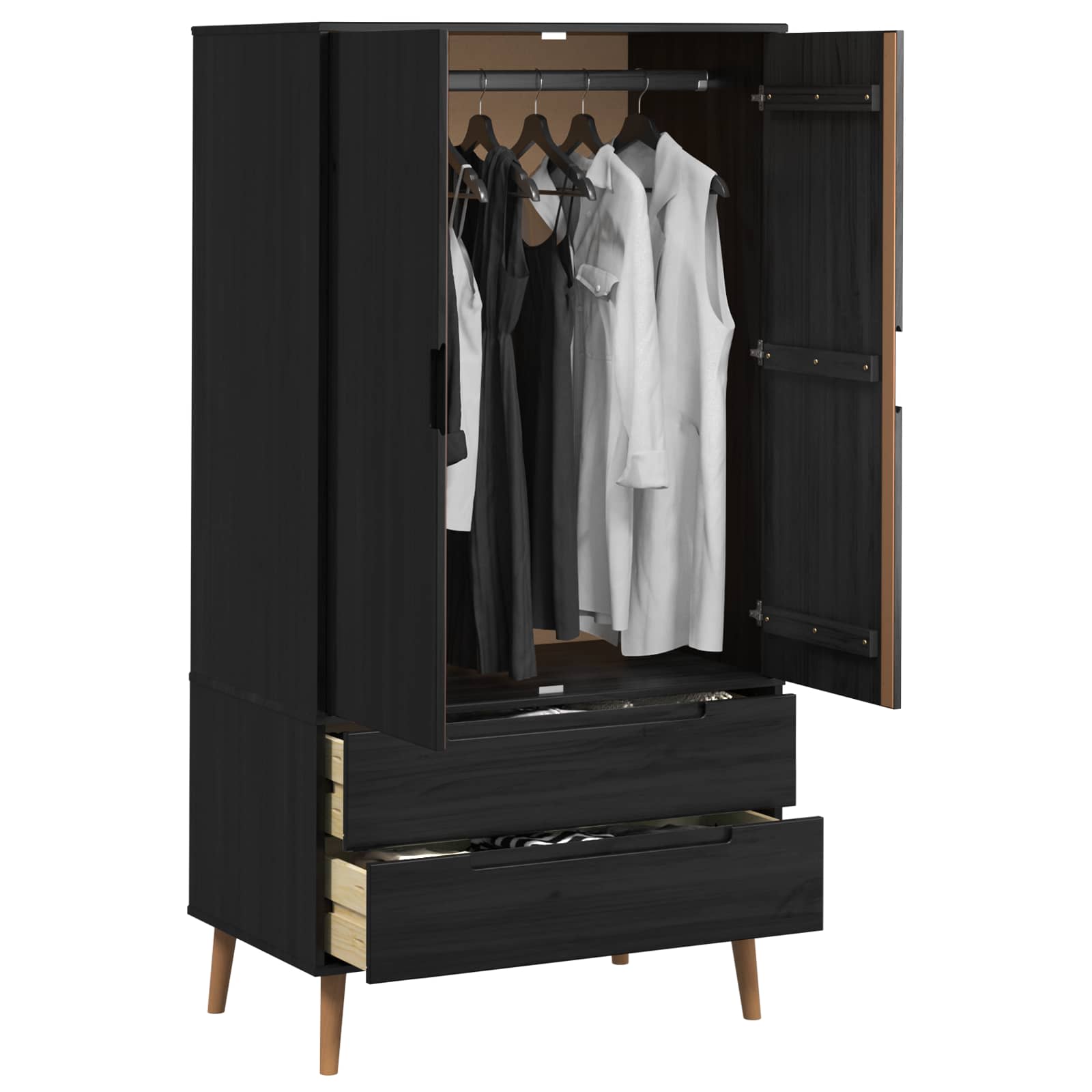 Armoire MOLDE Noir 90 x 55 x 175 cm Bois de pin massif - XIOS