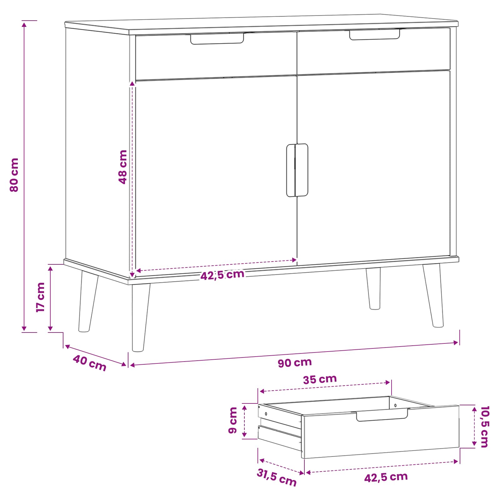 Buffet MOLDE Caramel 90 x 40 x 80 cm