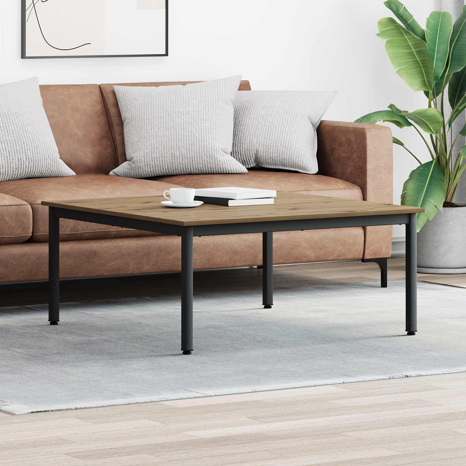 Table basse Chêne artisan 100 x 100 x 45 cm Bois d'ingénierie - XIOS