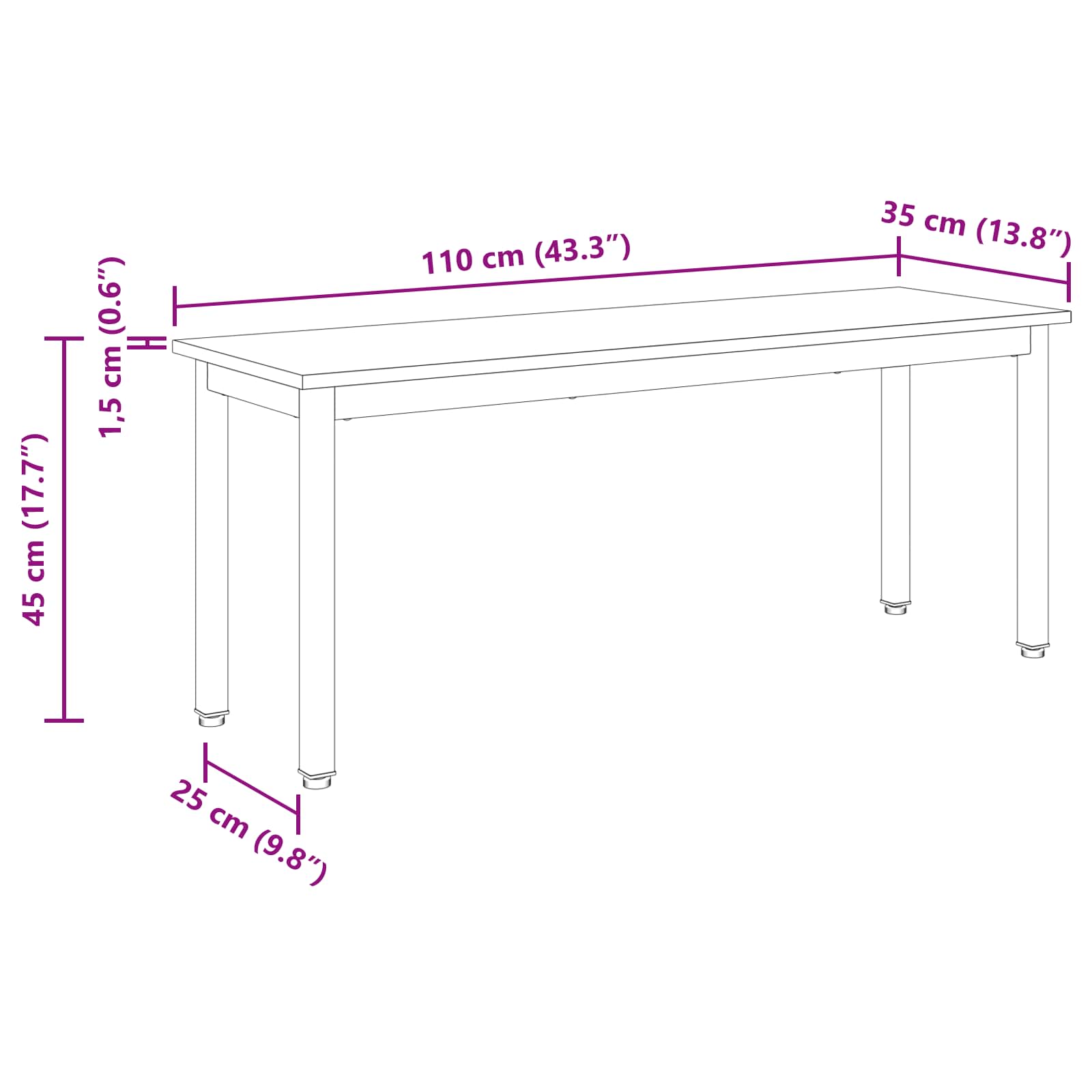 banc Chêne noir 110 x 35 x 45 cm Bois d'ingénierie - XIOS