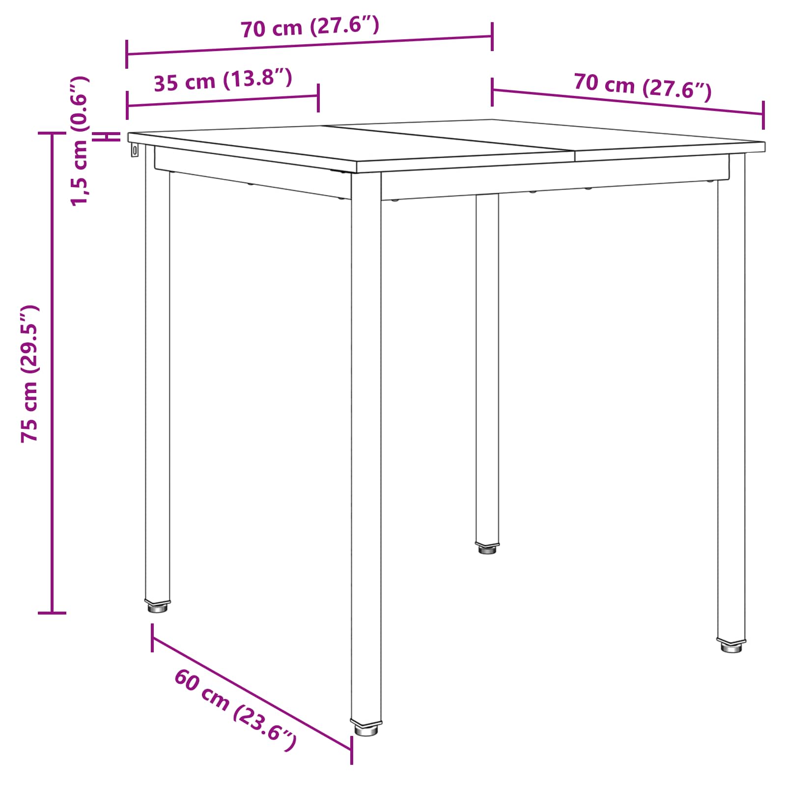 Table de salle à manger / Table de repas 70 x 70 x 75 cm MÉTAL - XIOS