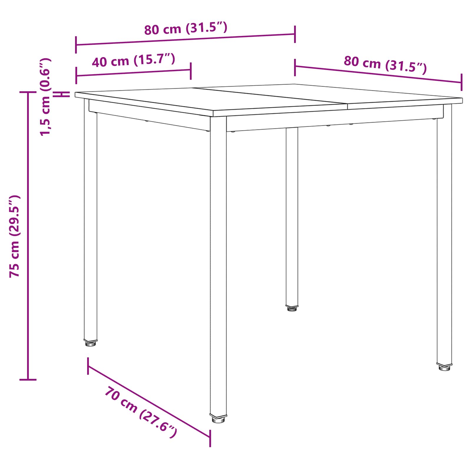 Table de salle à manger / Table de repas 80 x 80 x 75 cm MÉTAL - XIOS