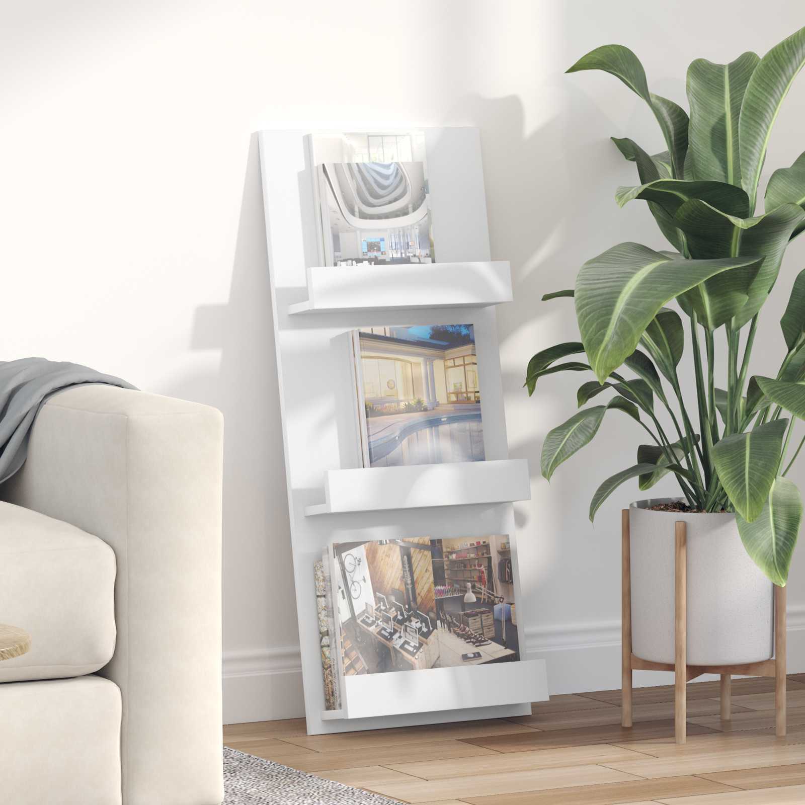Étagère à magazines Blanc 51 x 11 x 102 cm Bois d'ingénierie - XIOS