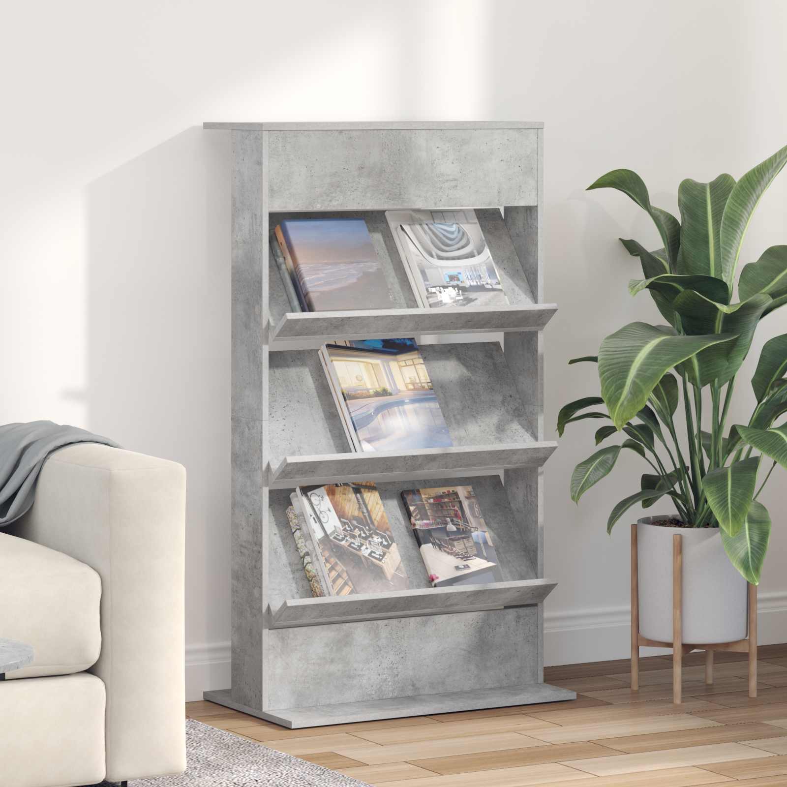 Étagère à magazines avec étagère Gris béton 70 x 41 x 126 cm - XIOS