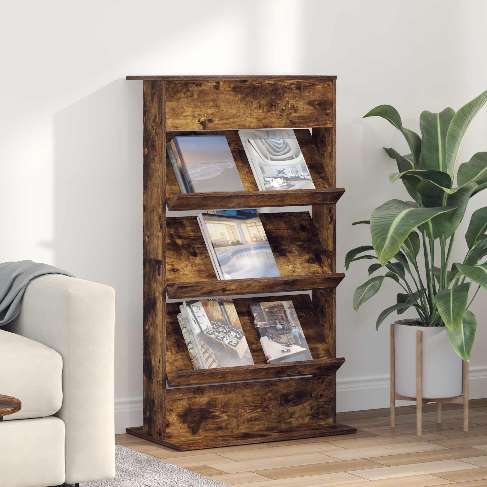Étagère à magazines avec étagère Chêne fumé 70 x 41 x 126 cm - XIOS