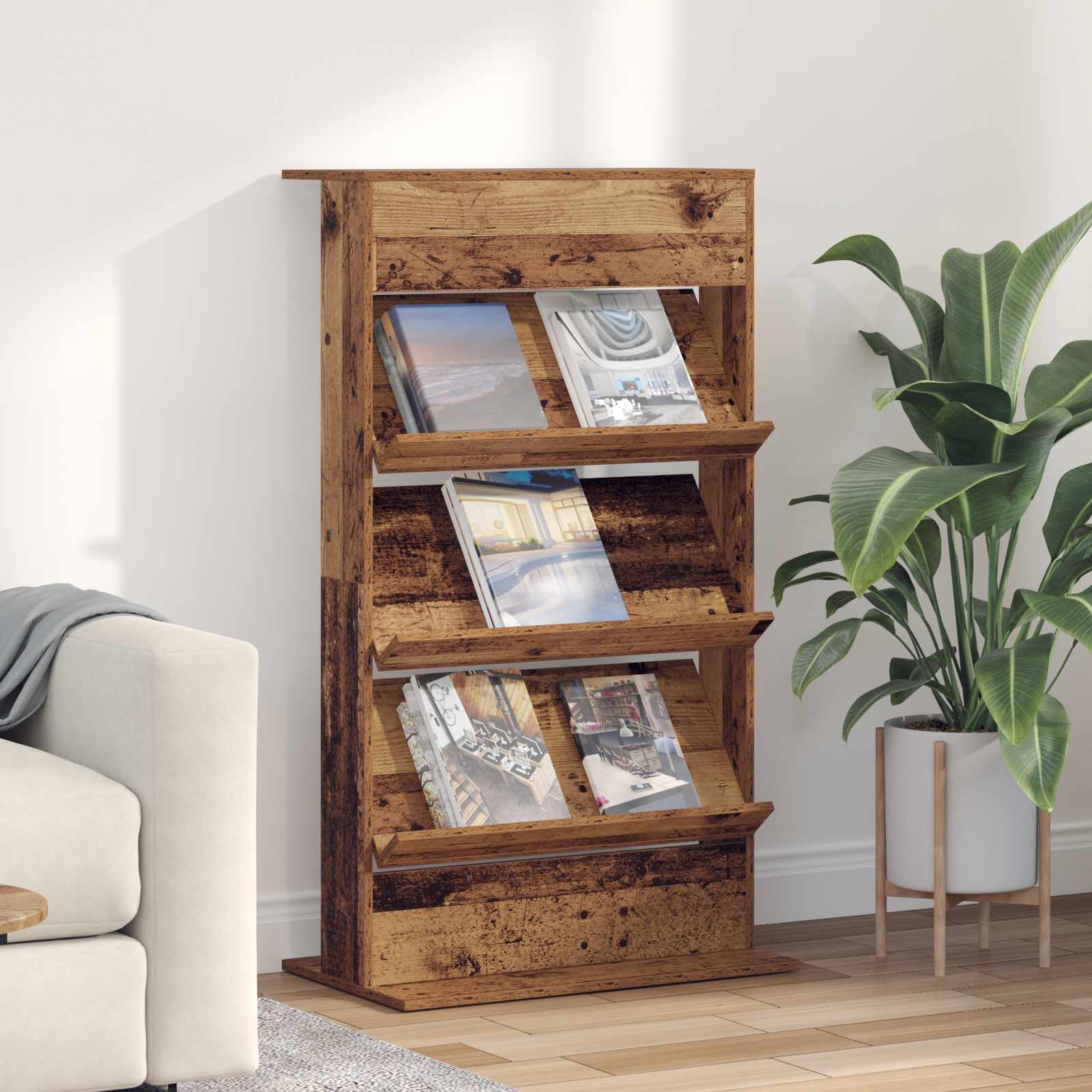 Étagère à magazines avec étagère Bois ancien 70 x 41 x 126 cm - XIOS