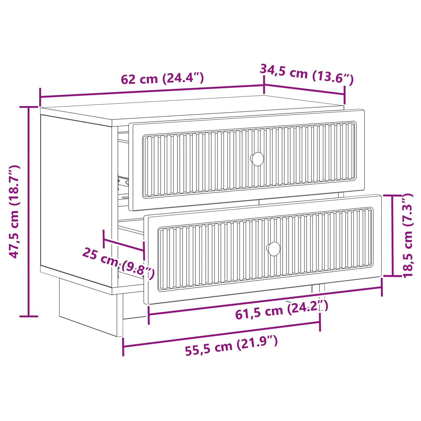Cabinet de chevet avec tiroir Bois ancien 62 x 34,5 x 47,5 cm - XIOS