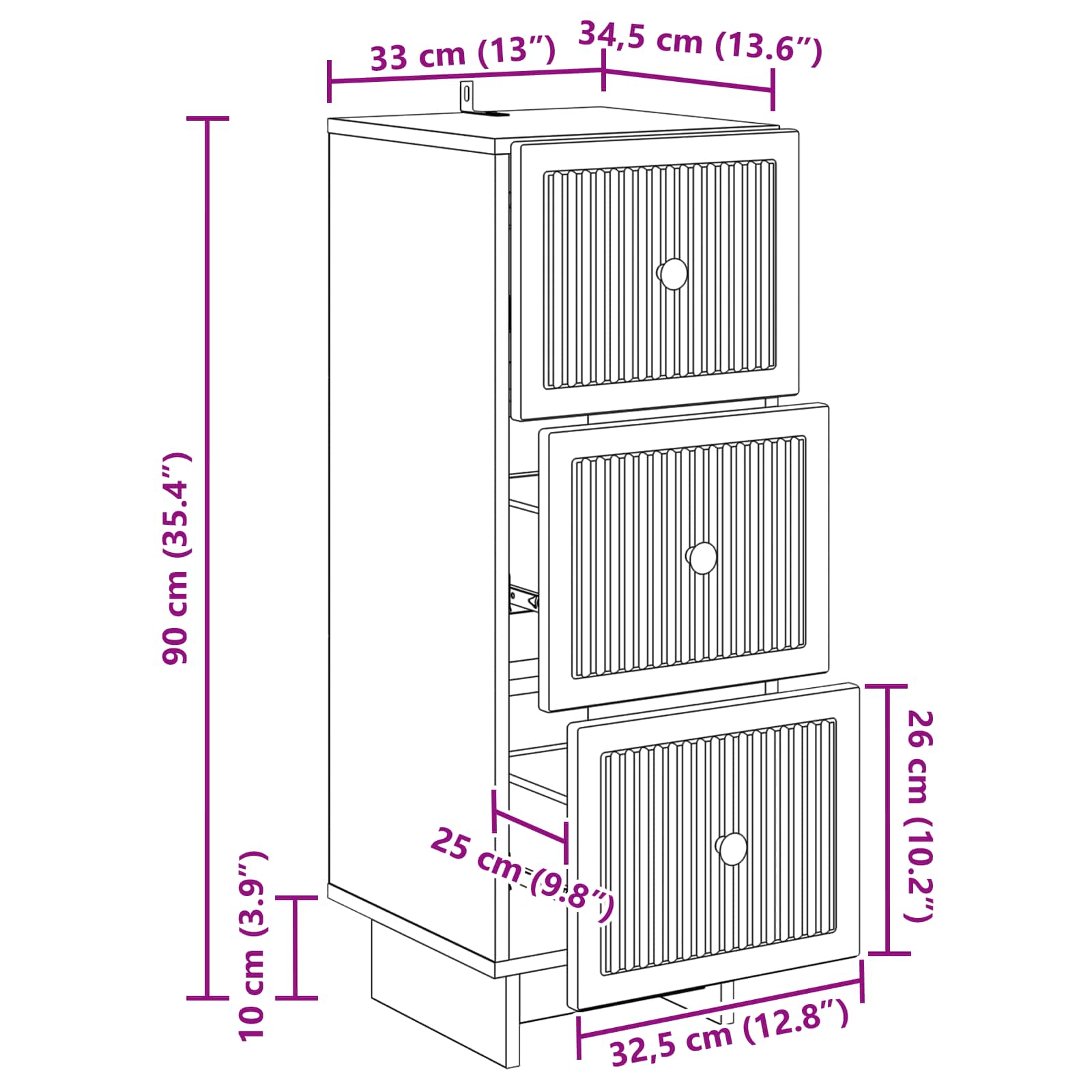 Armoire à tiroirs Blanc 33 x 34,5 x 90 cm Bois d'ingénierie - XIOS