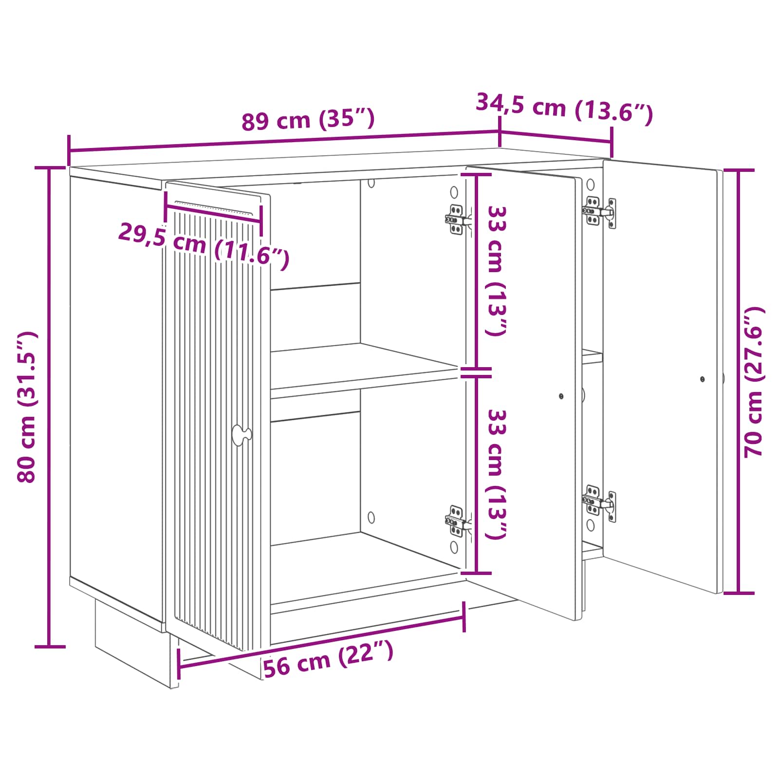 Buffet Blanc brillant 89 x 34,5 x 80 cm Bois d'ingénierie - XIOS