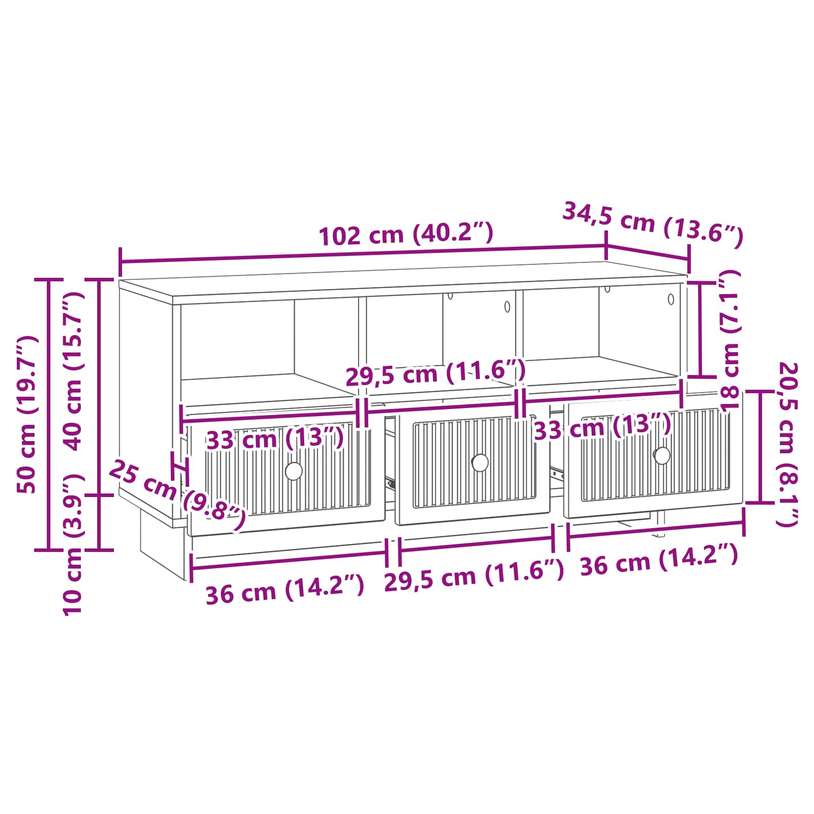 Meuble TV Chêne Sonoma 102 x 34,5 x 50 cm Bois d'ingénierie - XIOS