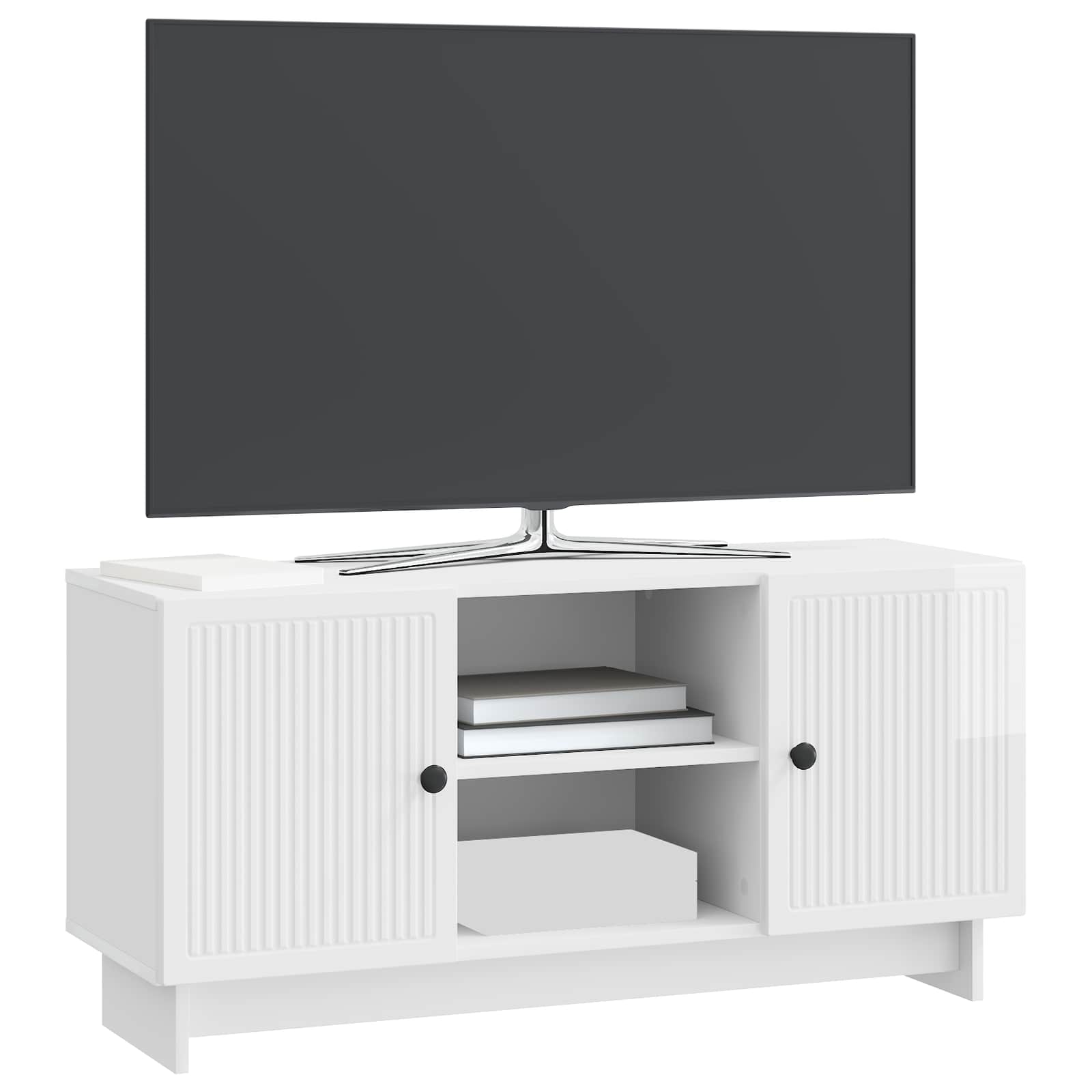 Meuble TV Blanc brillant 102 x 34,5 x 50 cm Bois d'ingénierie - XIOS