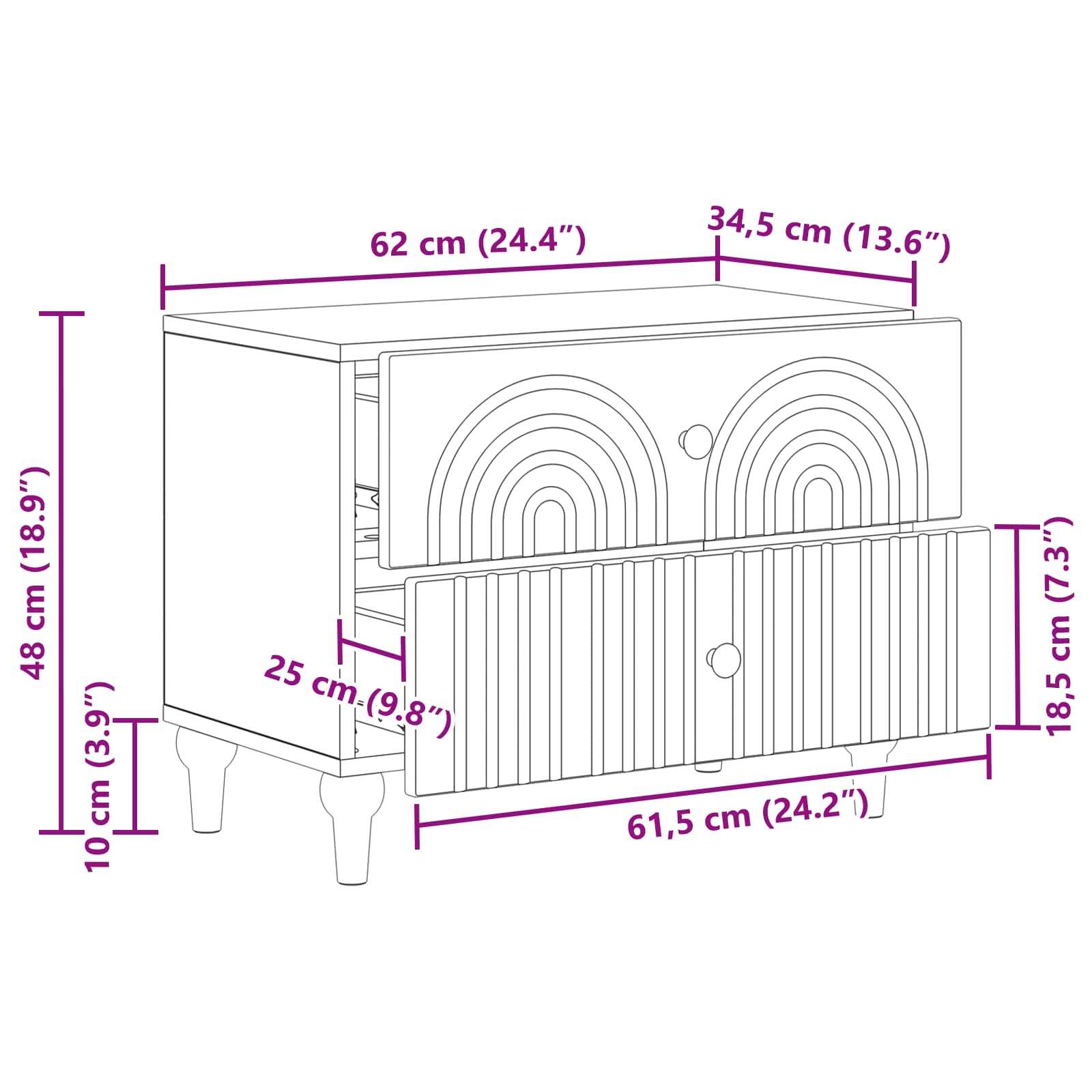 Cabinet de chevet avec tiroir Gris béton 62 x 34,5 x 48 cm - XIOS