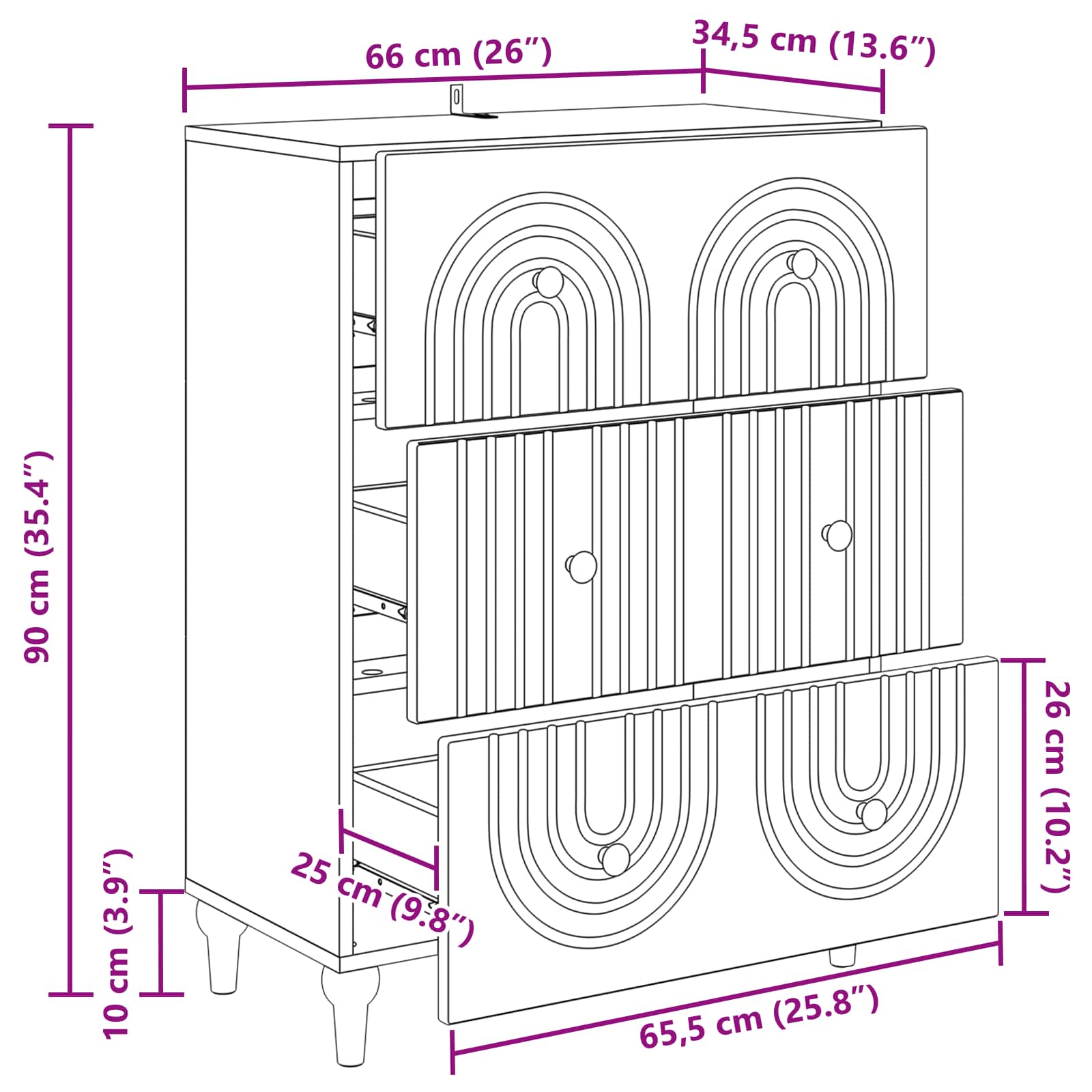 Armoire à tiroirs Blanc brillant 66 x 34,5 x 90 cm - XIOS