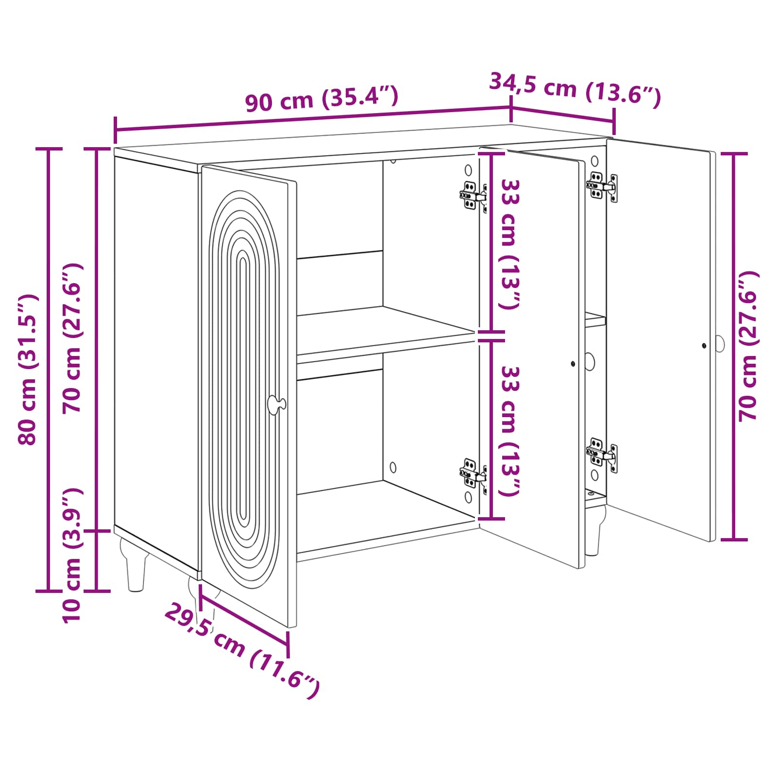 Buffet Chêne fumé 89 x 34,5 x 80 cm Bois d'ingénierie - XIOS