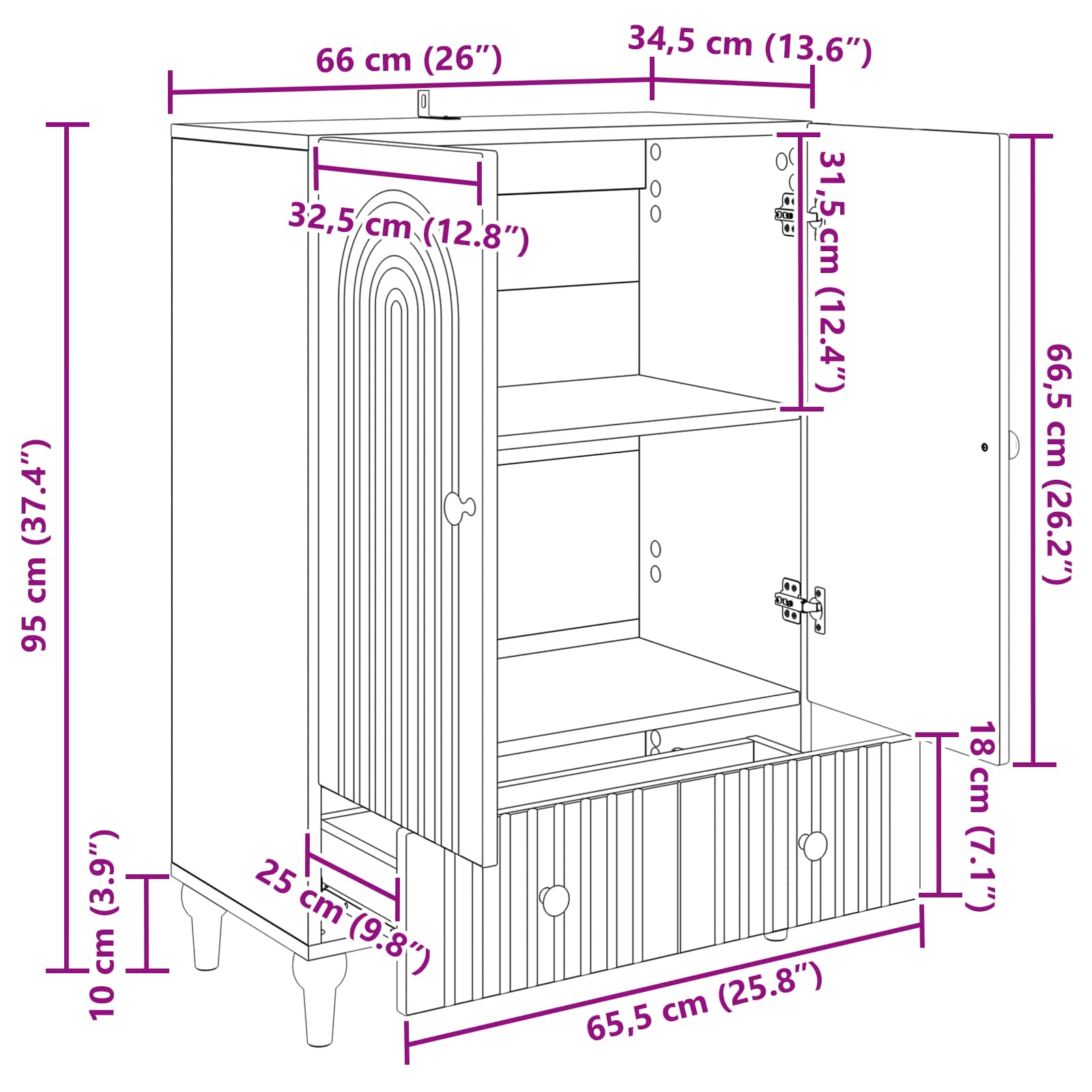 Buffet avec tiroir Noir 66 x 34,5 x 95 cm Bois d'ingénierie - XIOS