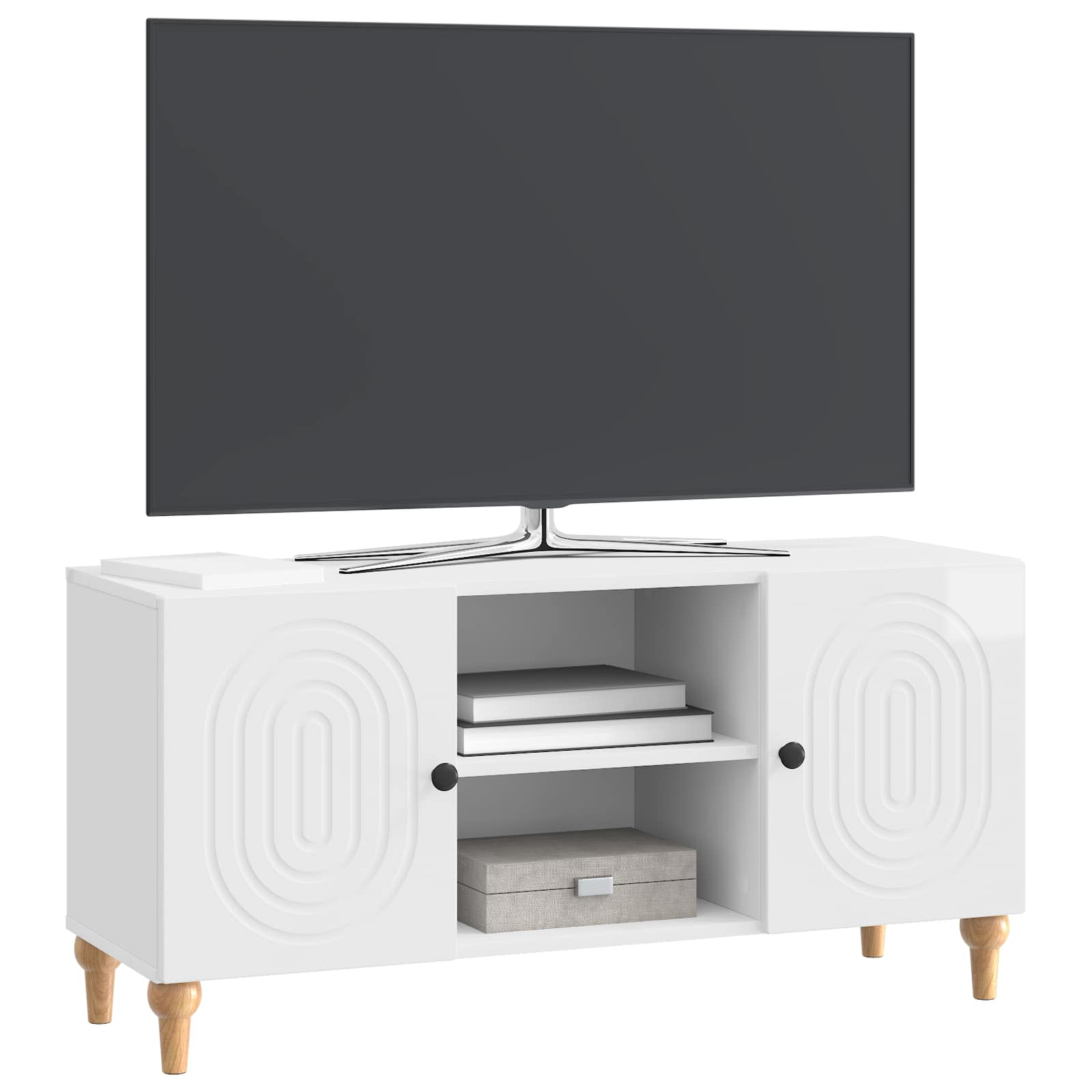 Meuble TV Blanc brillant 102 x 34,5 x 50 cm Bois d'ingénierie - XIOS