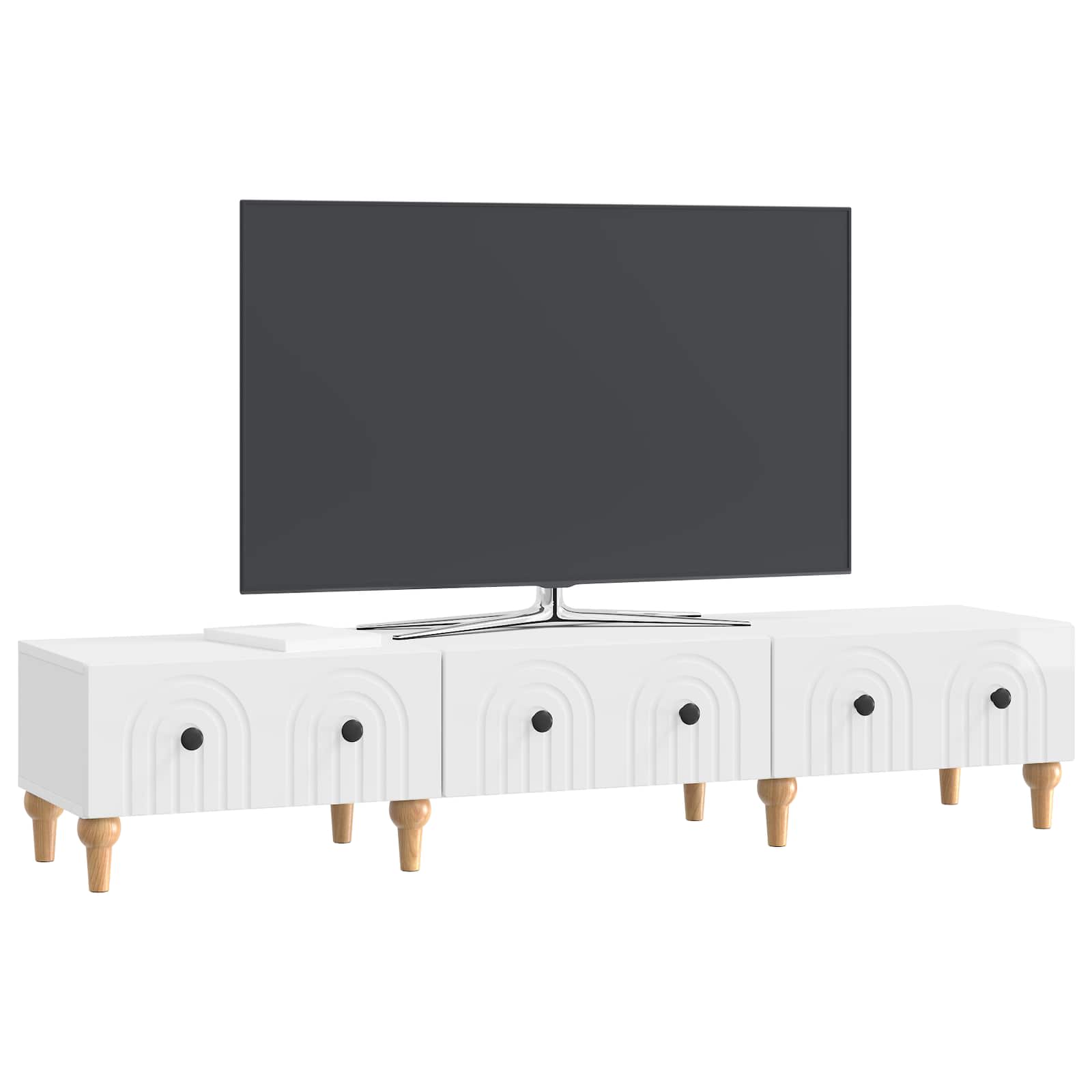 Meuble TV Blanc brillant 147 x 34,5 x 30 cm Bois d'ingénierie - XIOS