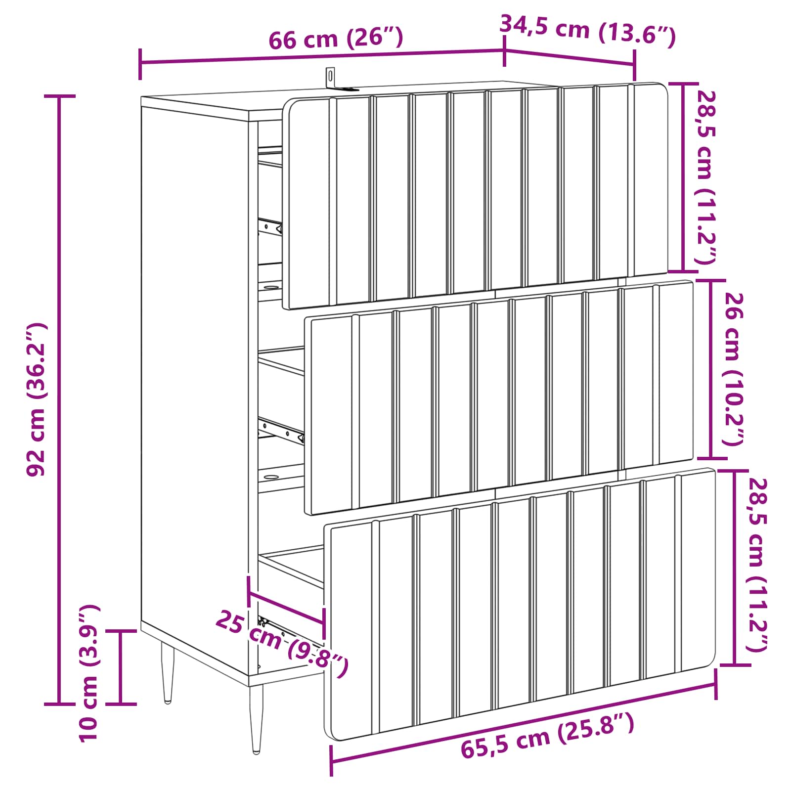 Armoire à tiroirs Blanc 66 x 34,5 x 92 cm Bois d'ingénierie - XIOS