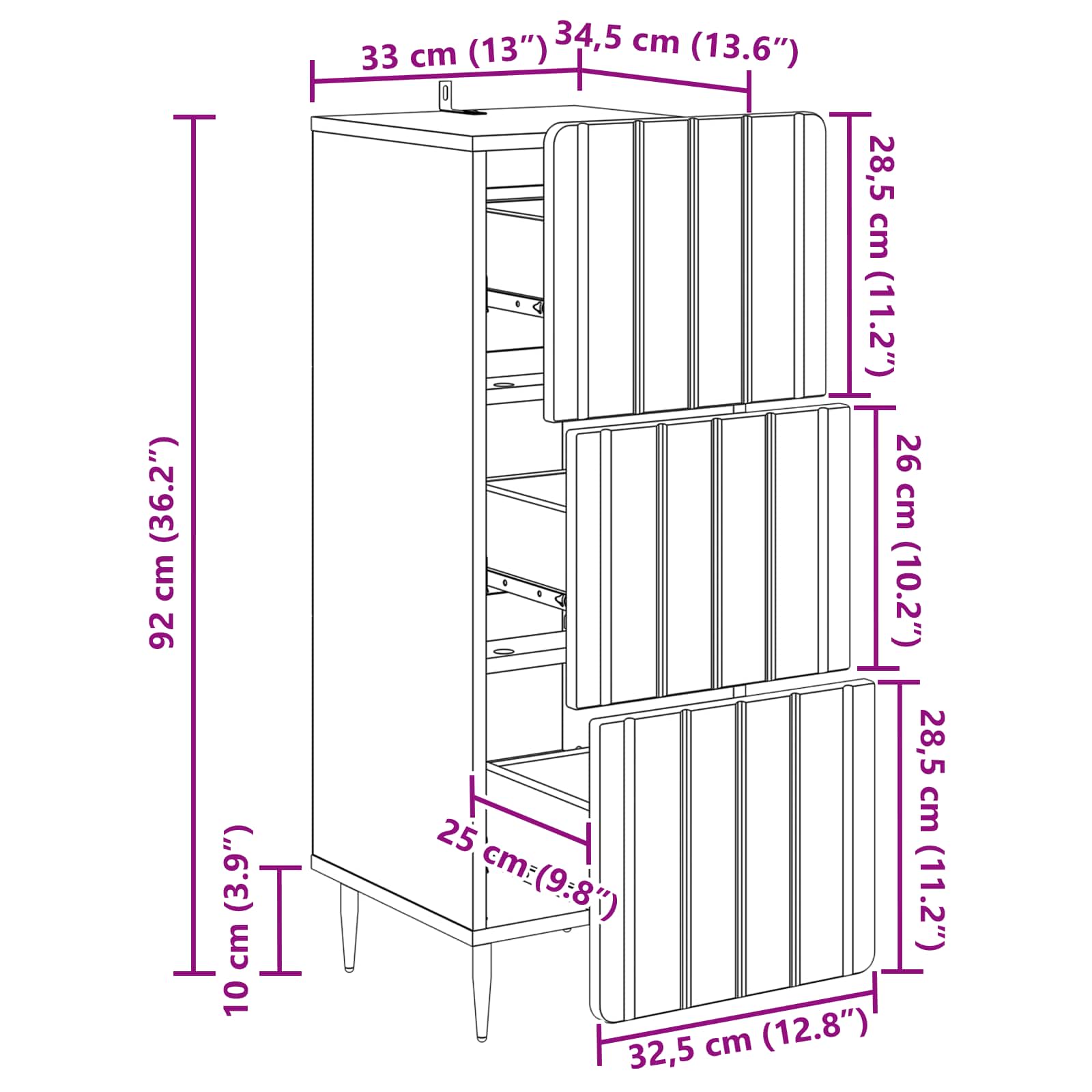 Armoire à tiroirs Bois ancien 33 x 34,5 x 92 cm - XIOS