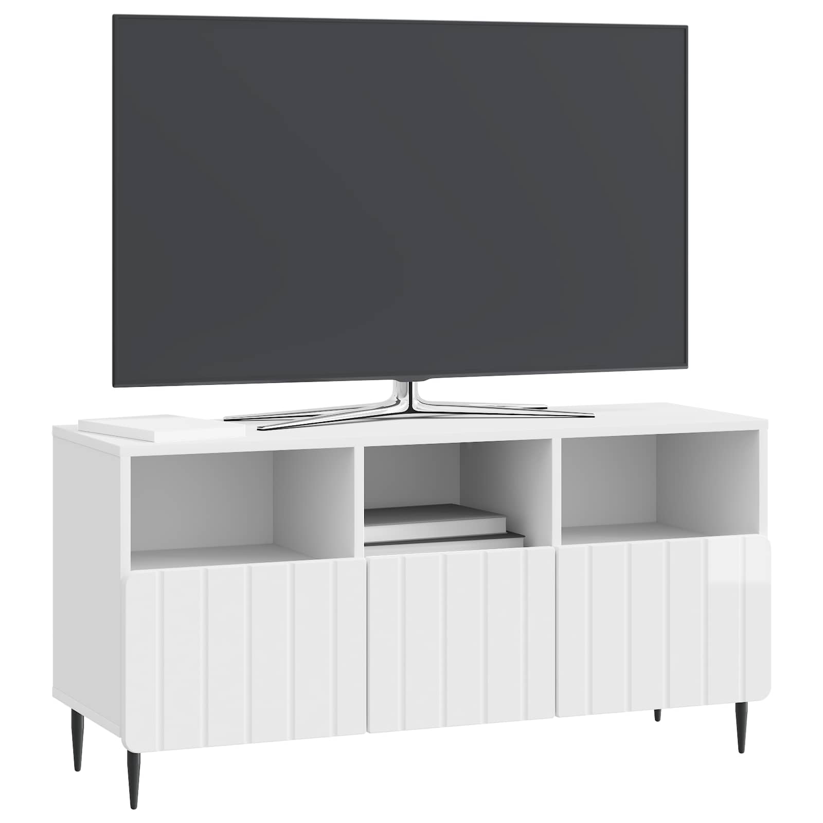 Meuble TV Blanc brillant 102 x 34,5 x 50 cm Bois d'ingénierie - XIOS