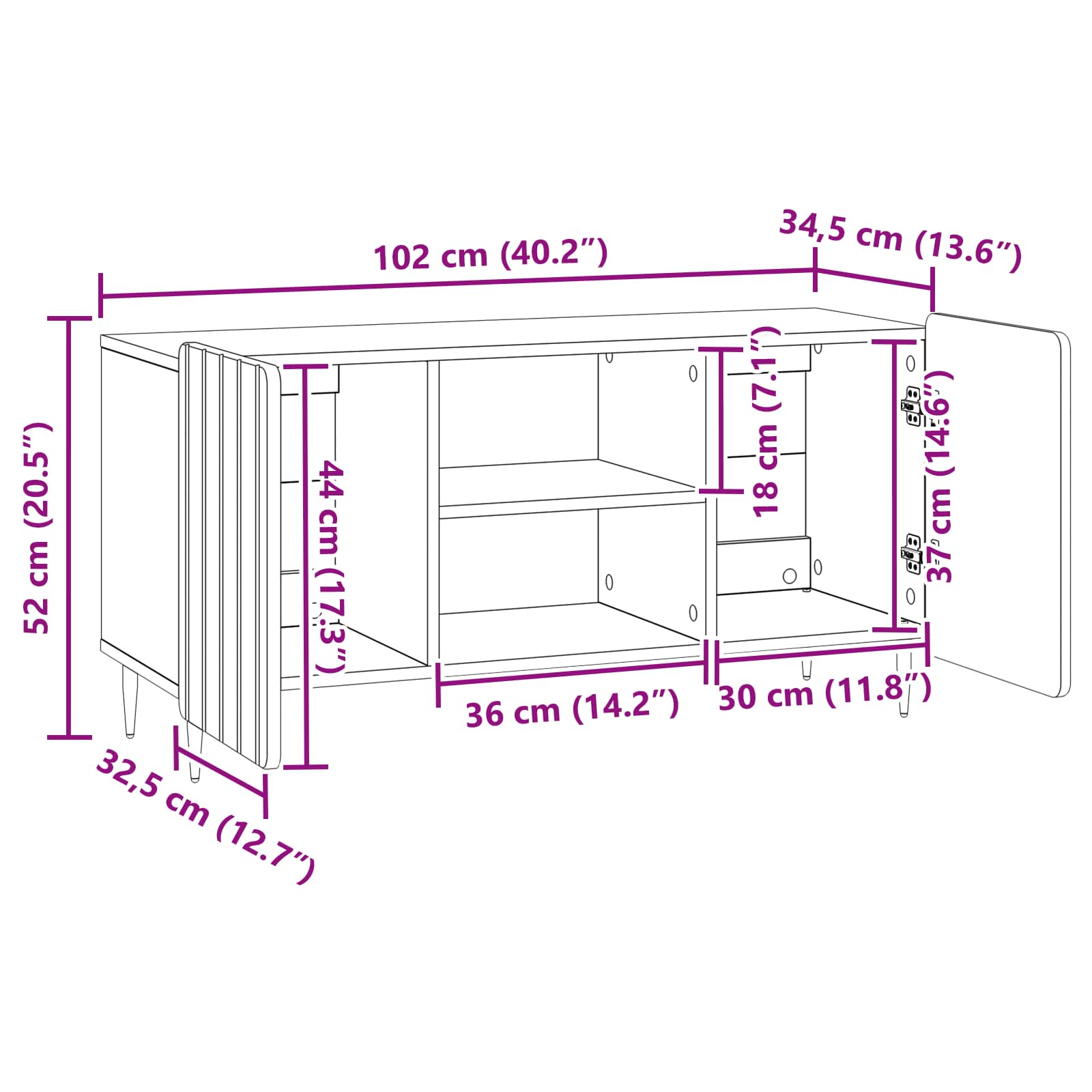 Meuble TV Bois ancien 102 x 34,5 x 52 cm Bois d'ingénierie - XIOS
