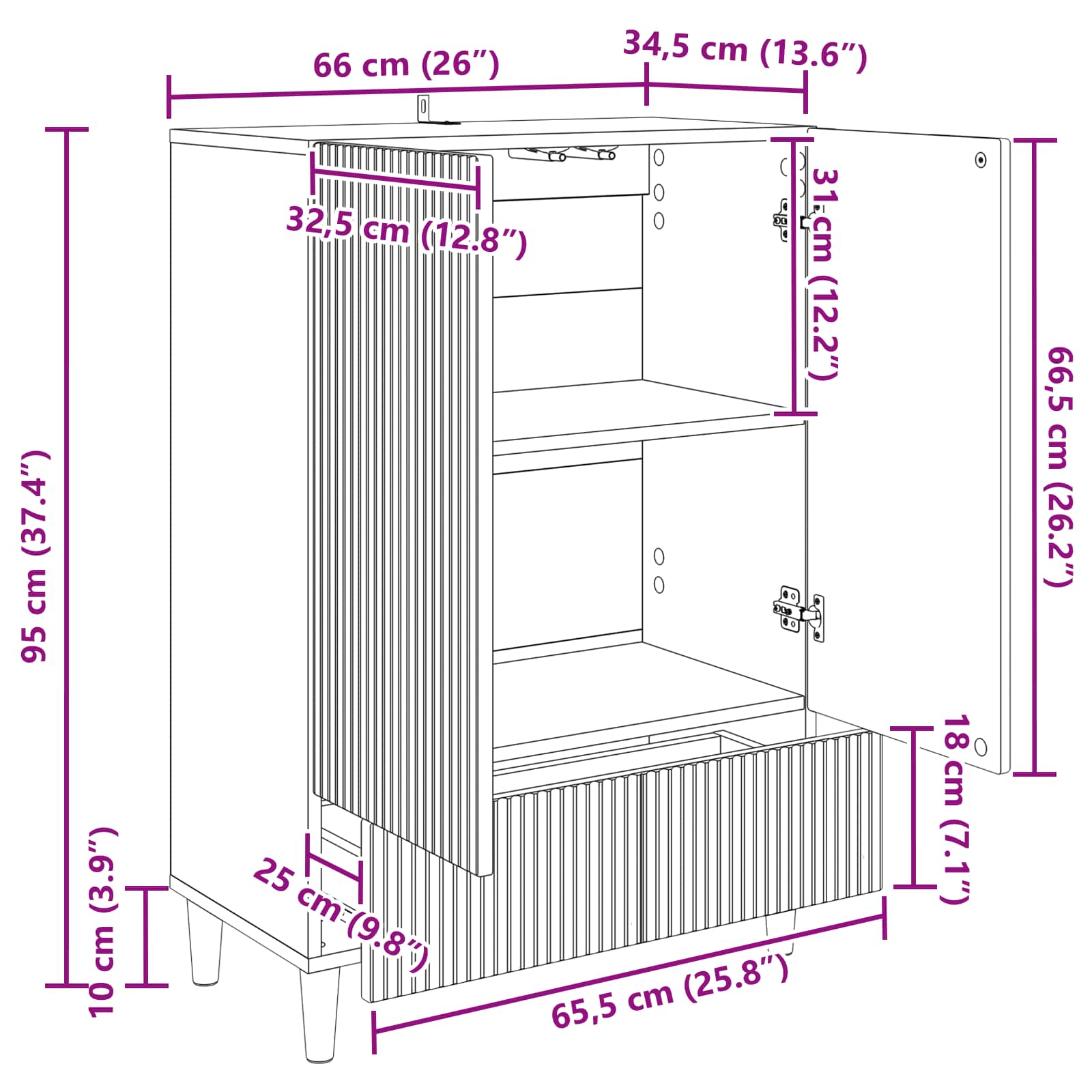 Buffet avec tiroir Blanc 66 x 34,5 x 95 cm Bois d'ingénierie - XIOS
