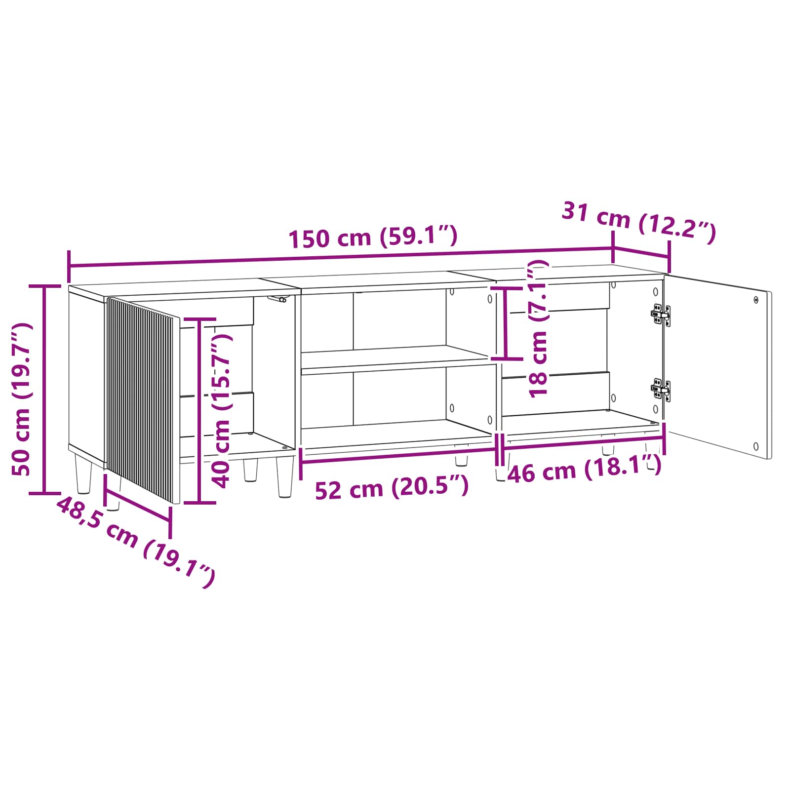 Meuble TV Chêne Sonoma 150 x 31 x 50 cm Bois d'ingénierie - XIOS