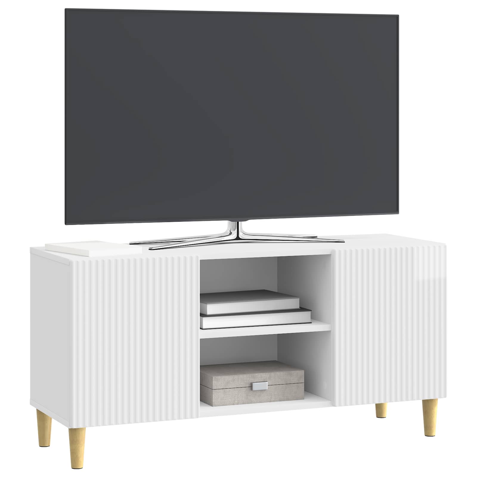 Meuble TV Blanc brillant 102 x 34,5 x 50 cm Bois d'ingénierie - XIOS