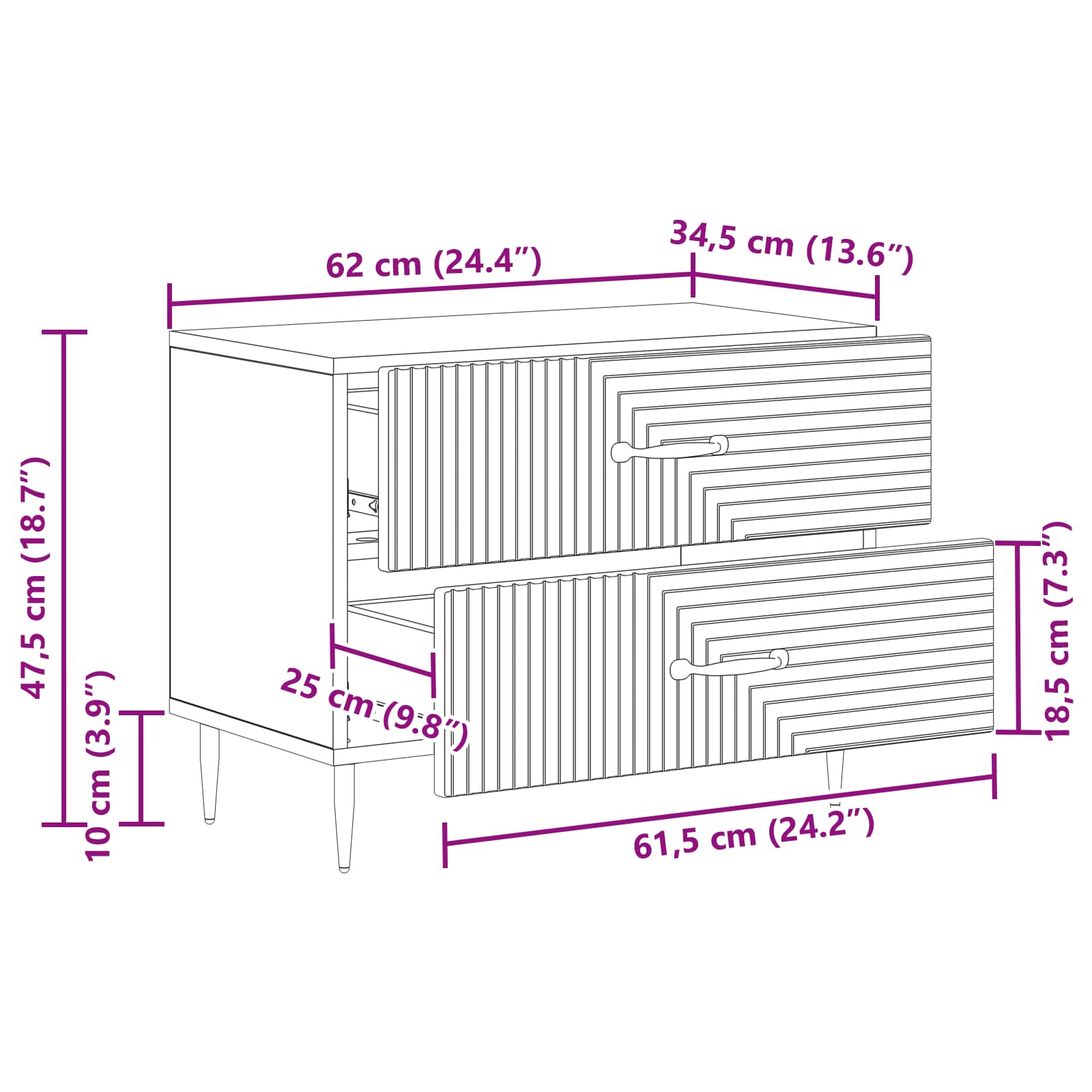 Cabinet de chevet avec tiroir Chêne fumé 62 x 34,5 x 47,5 cm - XIOS