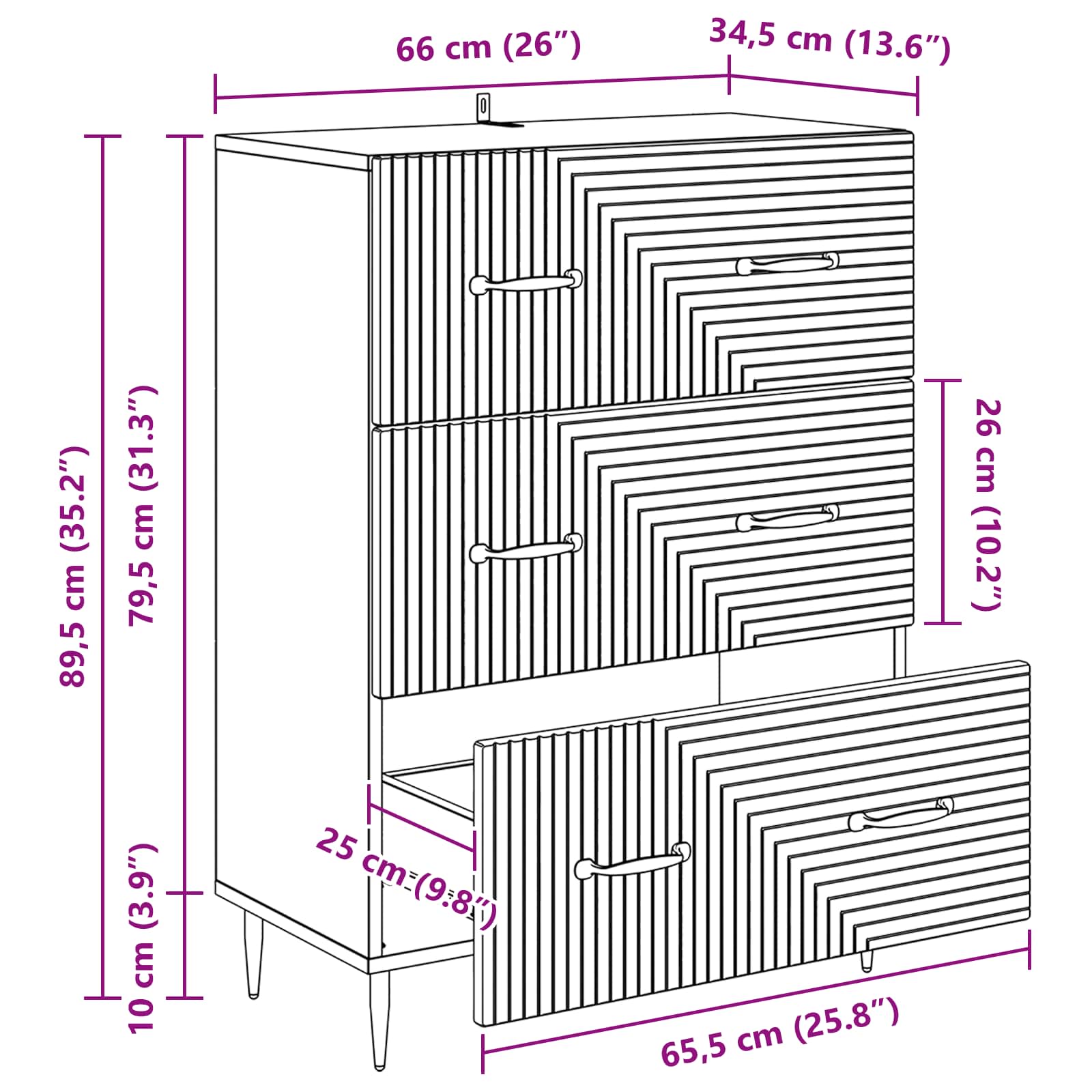 Armoire à tiroirs Noir 66 x 34,5 x 89,5 cm Bois d'ingénierie - XIOS